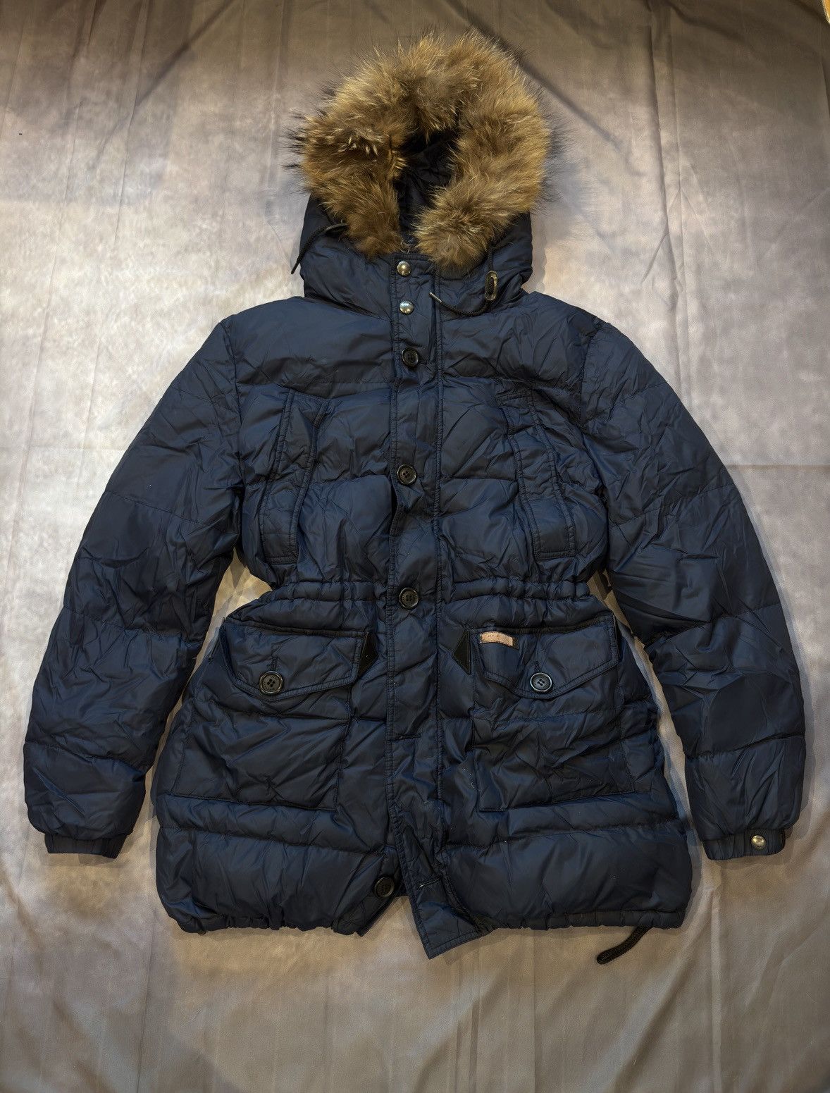 Burberry Navy Puffer Winter Parka with Real Fur Hood Burberry Size XL / US 12-14 / IT 48-50 - 1 Thumbnail