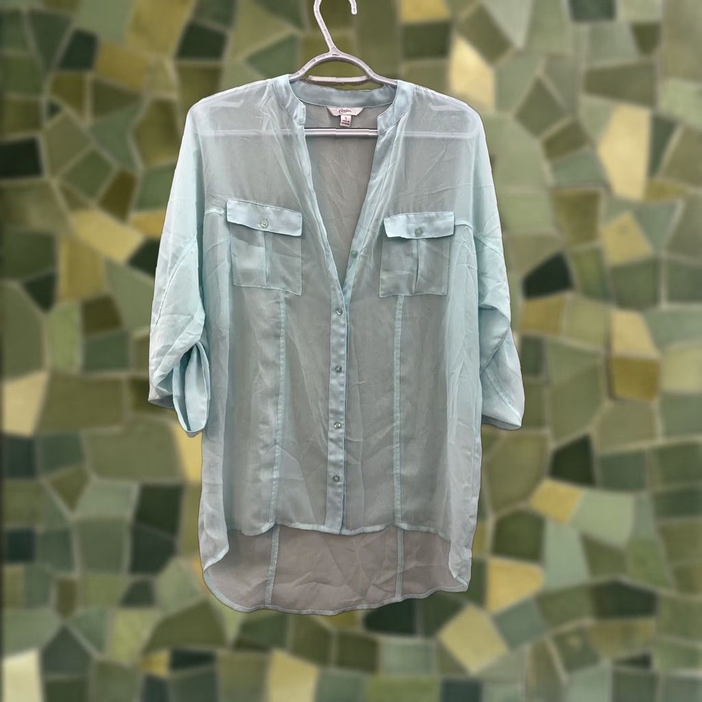 Vintage Candies Womens Juniors Blouse Size Small Blue Sheer Button Up Collared Shirt Size S / US 4 / IT 40 - 1 Thumbnail