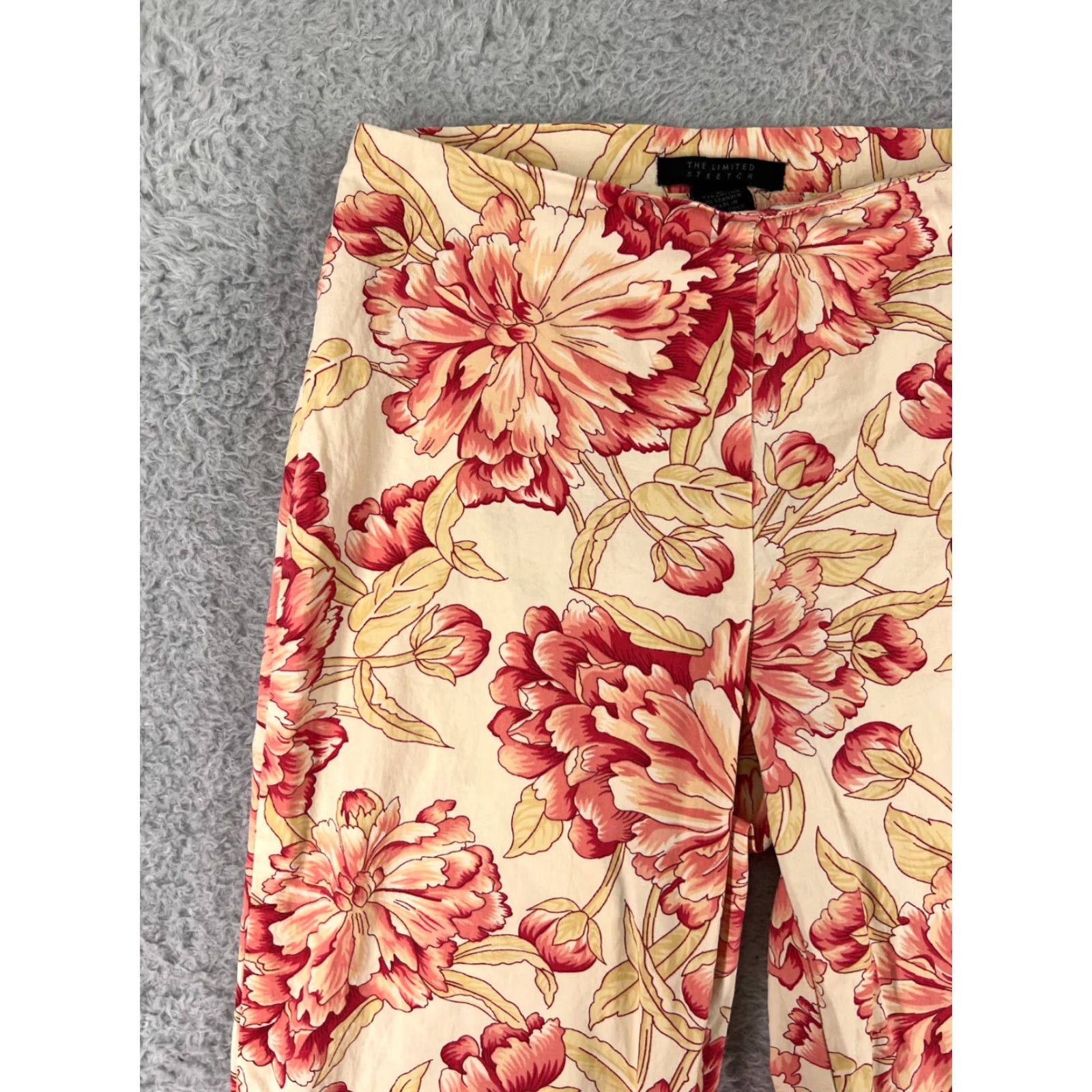 Vintage The Limited Pants Womens 2 Red Beige Floral Ankle Cotton Blend Stretch Pull On Size 26" / US 2 / IT 38 - 6 Thumbnail