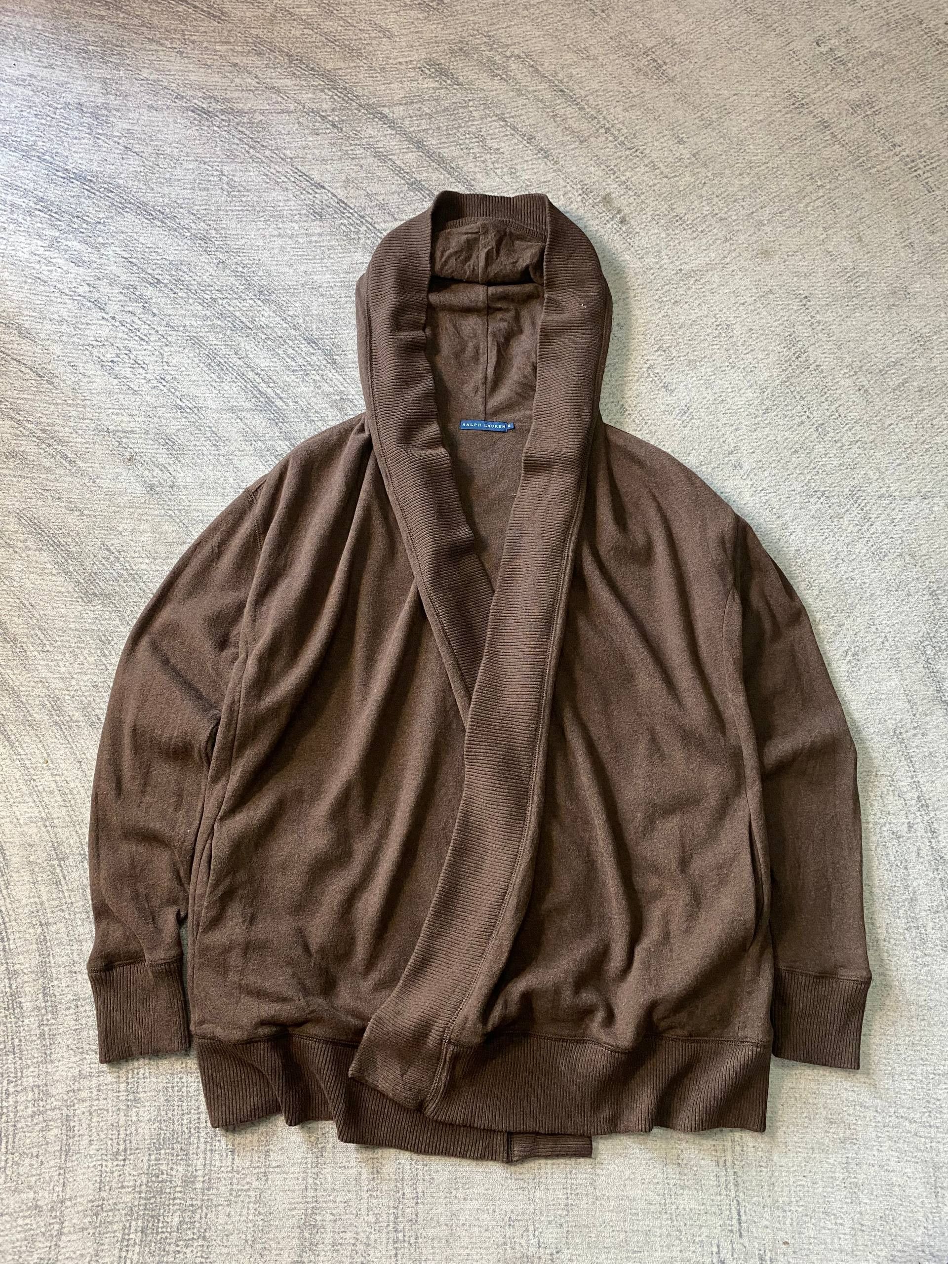 Ralph Lauren Open Front Shawl Collar Hooded Knit Cardigan