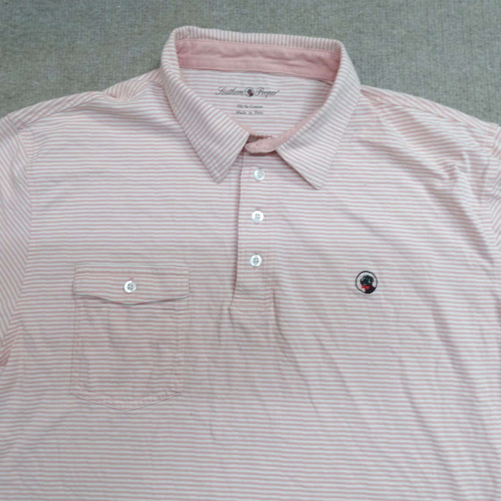 Southern Proper Southern Proper Polo Shirt XL Pink Striped Pocket Embroidered Men Shirt Size US XL / EU 56 / 4 - 2 Thumbnail