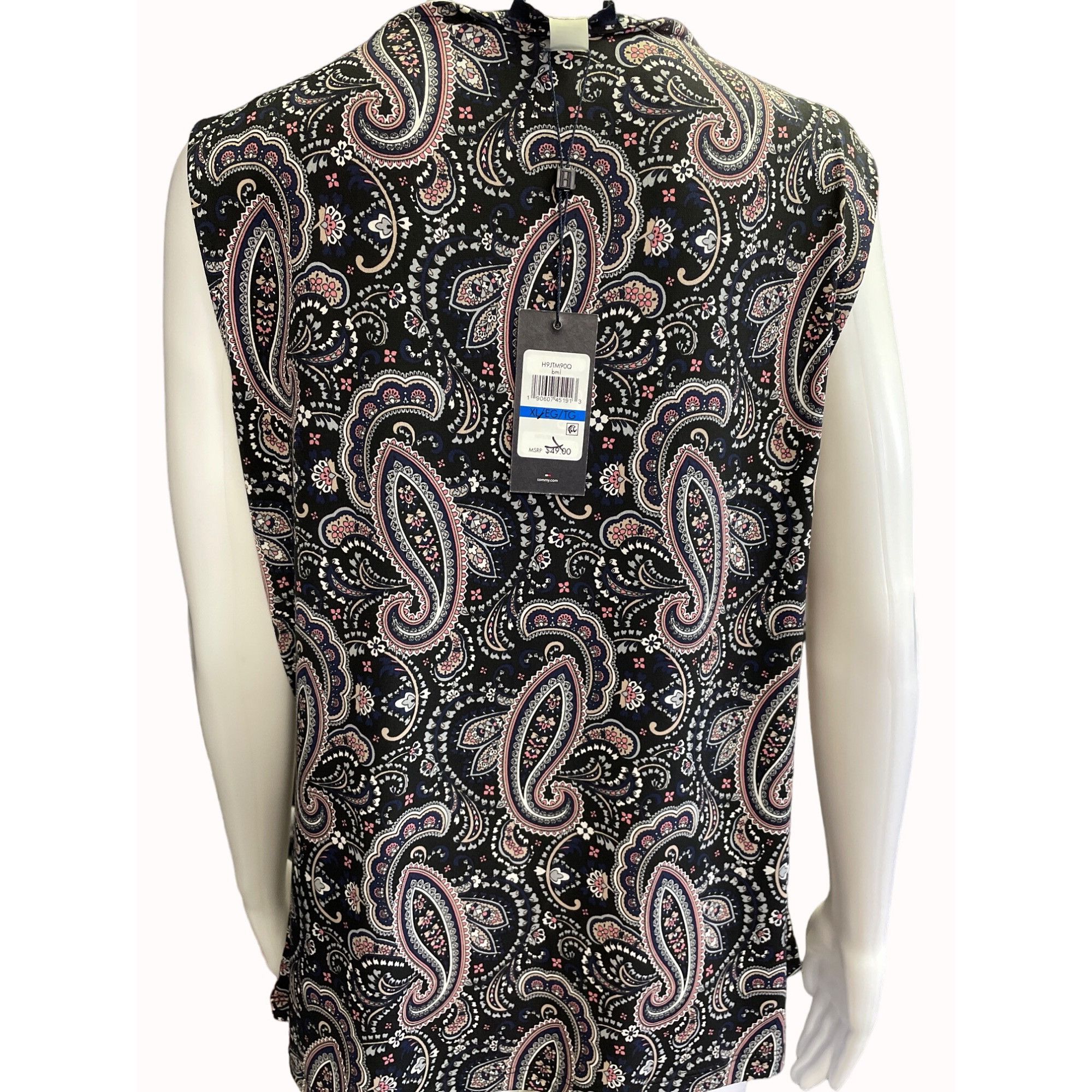Tommy Hilfiger Tommy Hilfiger Women's Blue Sleeveless Paisley Design Shirt Size XL / US 12-14 / IT 48-50 - 3 Thumbnail