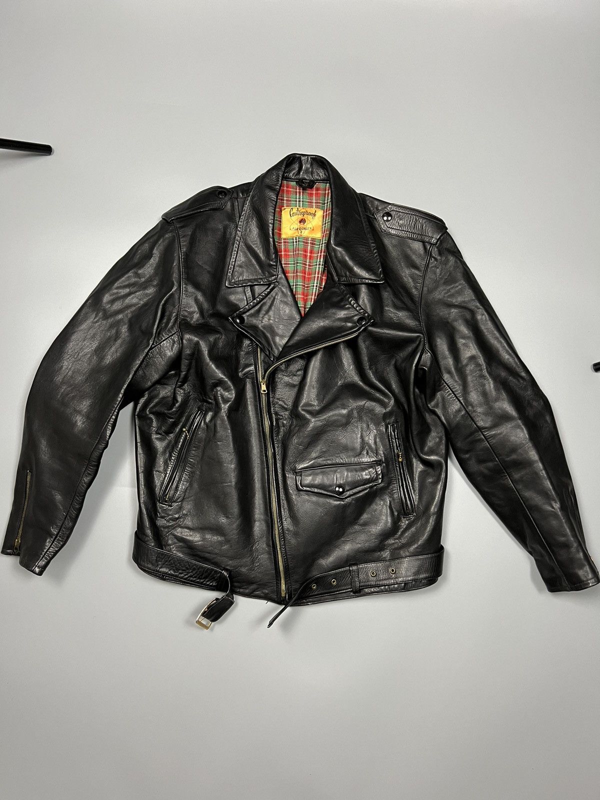image of Archival Clothing x Leather Jacket 60S Centreproof Biker Leather Jacket Lighting Zip Size S in Blac