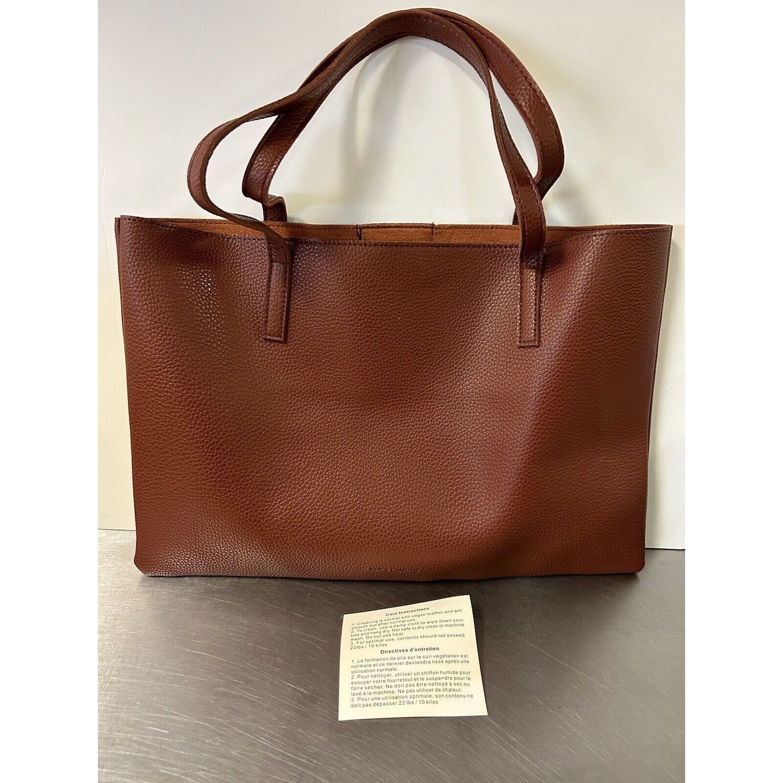 Vince Camuto Vince Camuto Large Brown Vegan Leather Tote Shoulder Bag With Black Stripe NEW Grailed