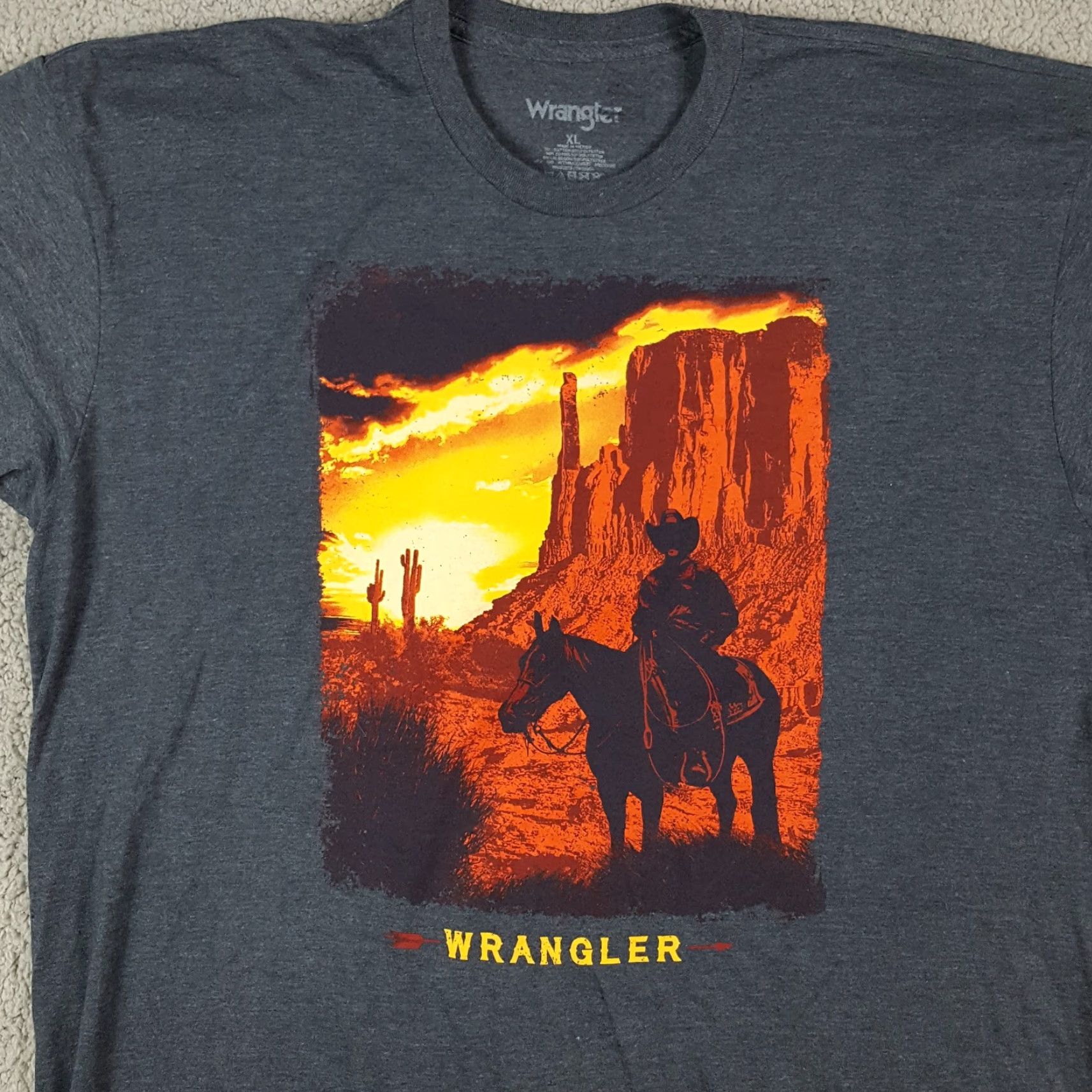 Wrangler VINTAGE Wrangler Men's T-Shirt Short Sleeve Crew Neck 00s Cowboy Horse Graphic Retro Southwestern Gray XL Size US XL / EU 56 / 4 - 2 Thumbnail