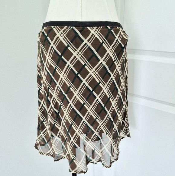 Anthropologie Plaid Chiffon Skirt Fall Gift Party School Spring Work Size 34" / US 12 / IT 48 - 7 Thumbnail
