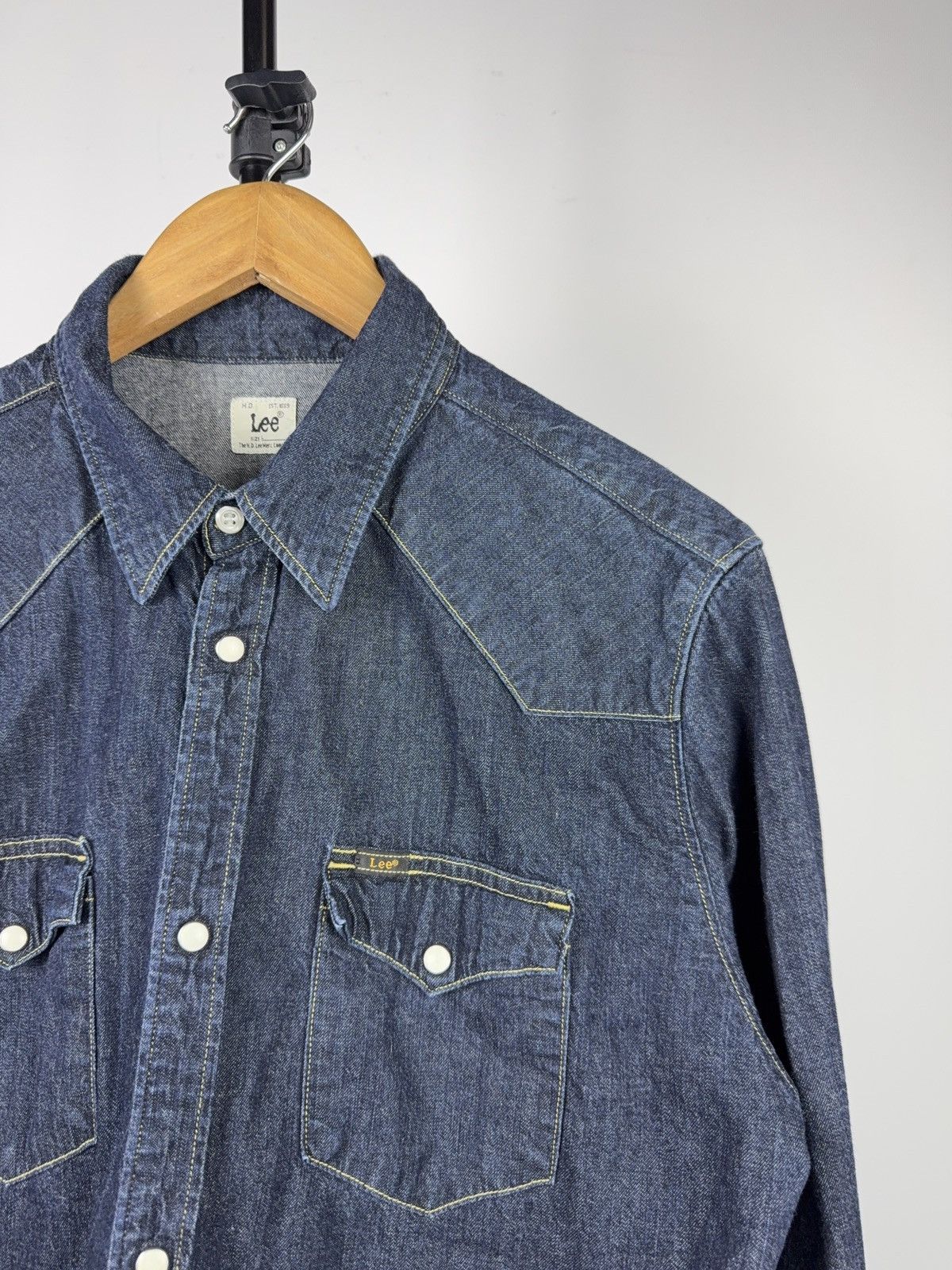 Lee Lee Slim Western Cowboy USA Denim Shirt Blue Snap Button L Size US L / EU 52-54 / 3 - 3 Thumbnail