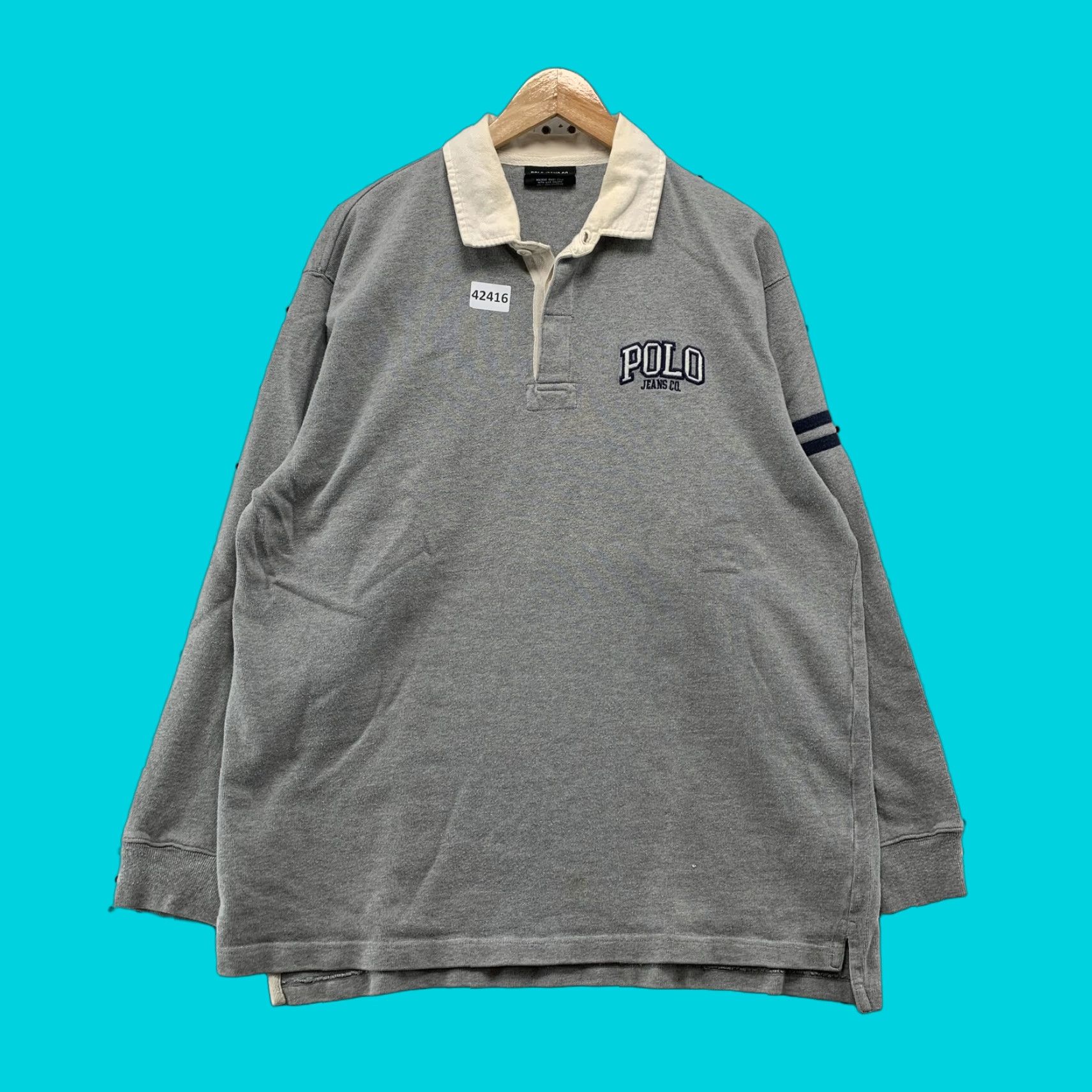 Polo Ralph Lauren VINTAGE Polo Ralph Lauren Polo Shirt Mens Large Grey Long Sleeve 90s Decade Polo Men L Grey Logo Casual Mens Size US L / EU 52-54 / 3 - 1 Thumbnail