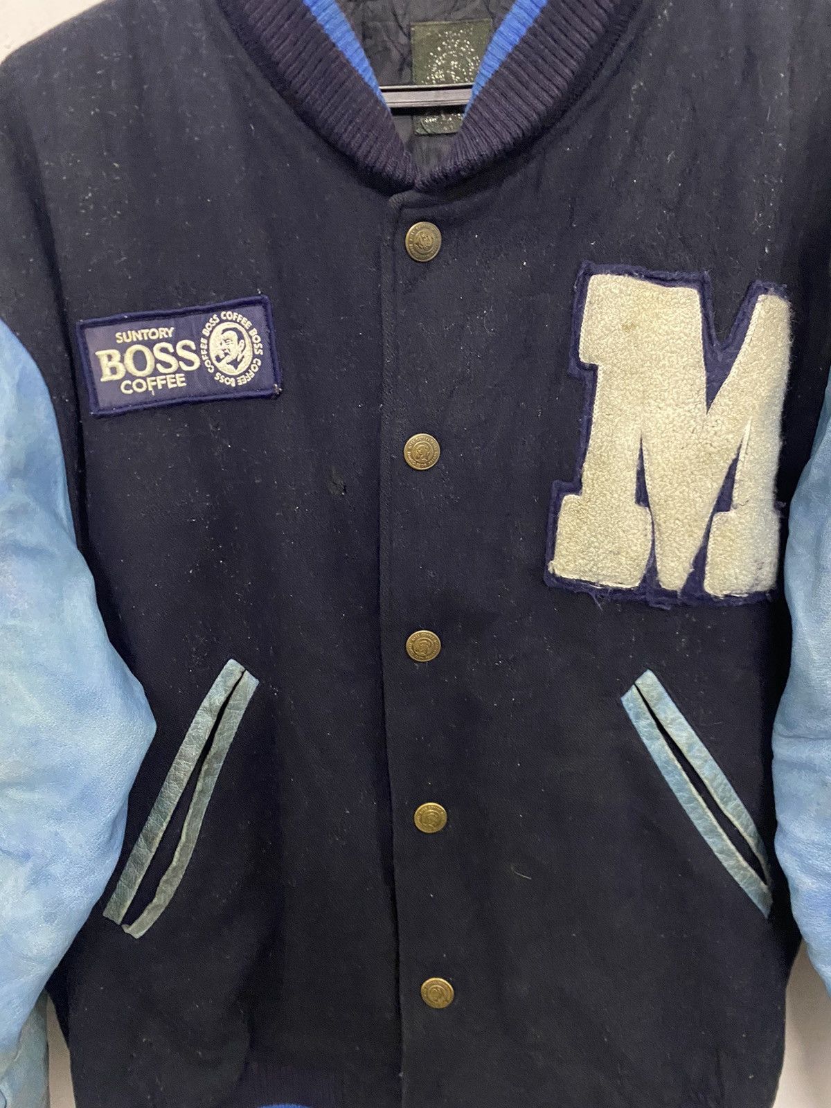 Buzz Rickson's × Jeff Hamilton × Vintage VINTAGE DISTRESS SUNTORY BOSS COFFEE VARSITY JACKET LEATHER Size US M / EU 48-50 / 2 - 4 Thumbnail