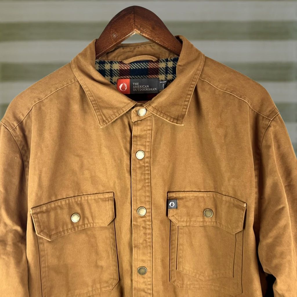 Vintage The American Outdoorsman Jacket Mens L Brown Canvas Fleece Lined Snap Front Size US L / EU 52-54 / 3 - 1 Thumbnail
