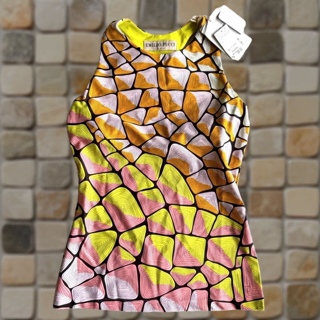 Emilio Pucci EMILIO PUCCI Tank Top Size XS Geometric Pattern Stretch New Womens Multicolor Size XS / US 0-2 / IT 36-38 - 1 Thumbnail