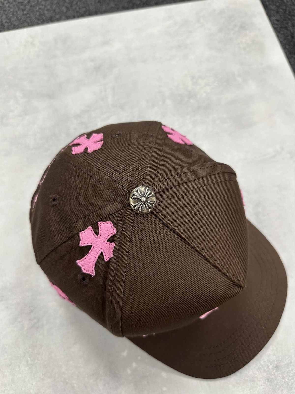 Chrome Hearts CH Leather Patch Baseball Cap Hat Brown Pink