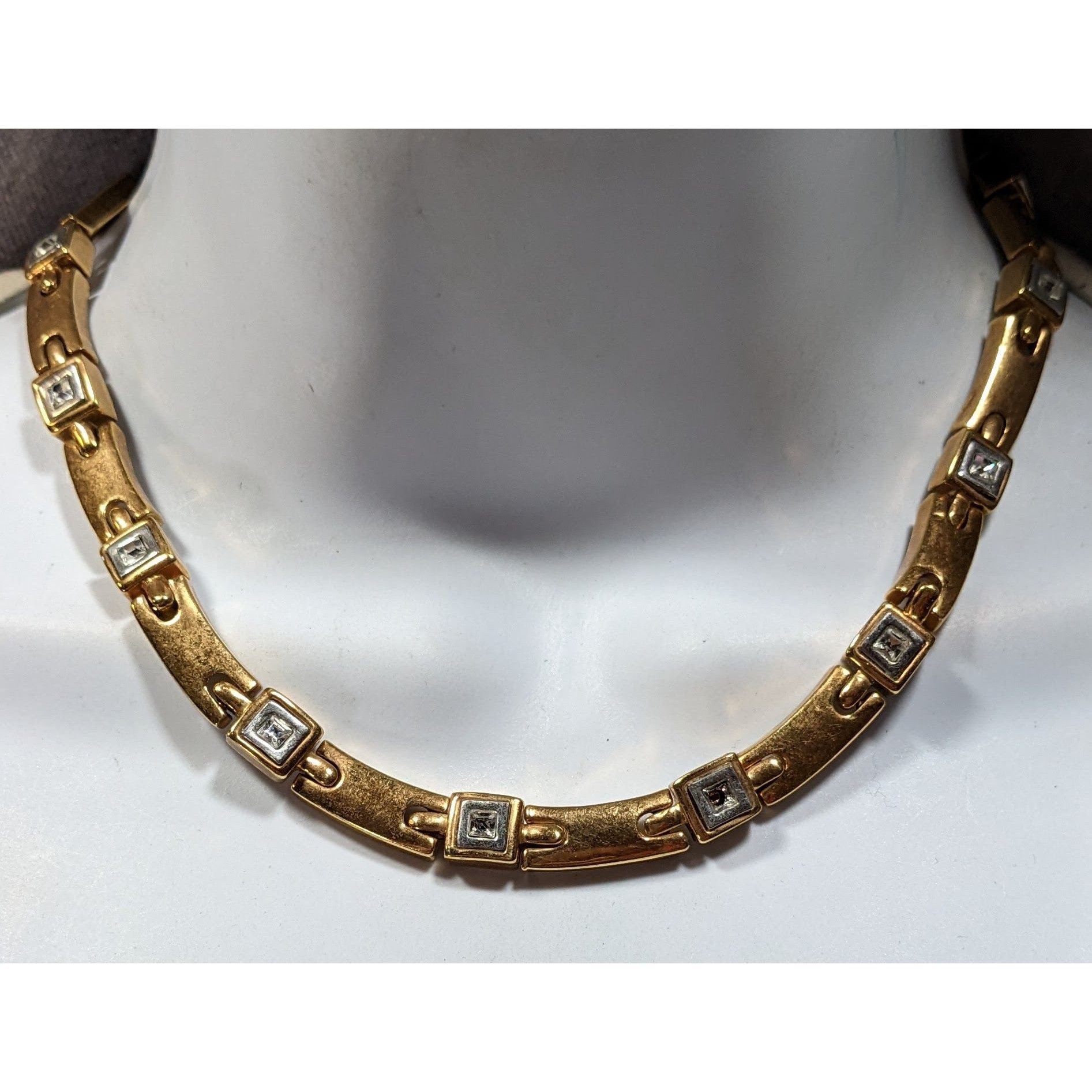Other Vintage Elegant Stylized Link Chain Necklace With Rhinestone Size ONE SIZE - 2 Thumbnail