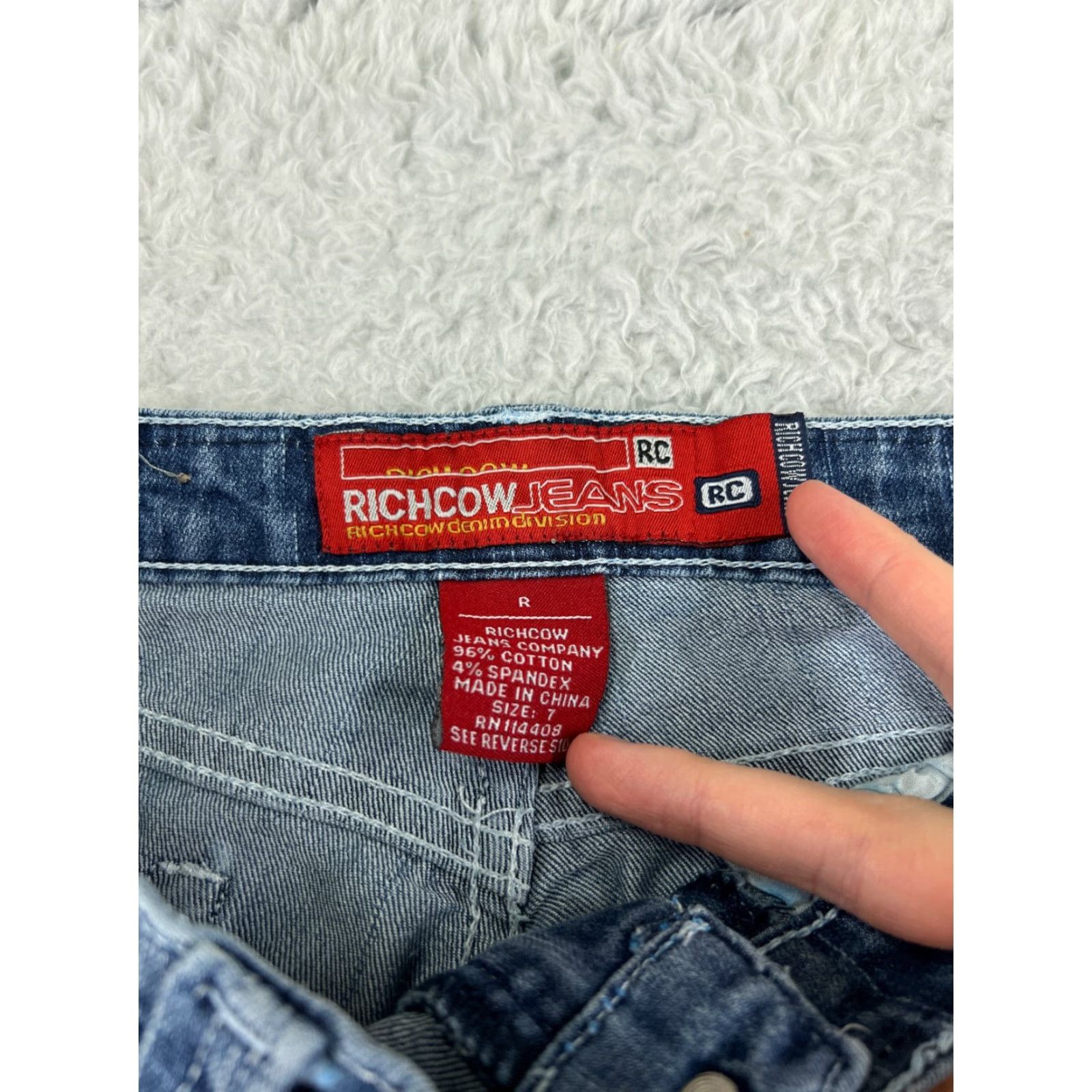Denime Richcow Jeans Womens Bootcut 7 Blue Denim Mid Rise 5-Pocket Stretch Inseam 29in Size 28" / US 6 / IT 42 - 4 Thumbnail