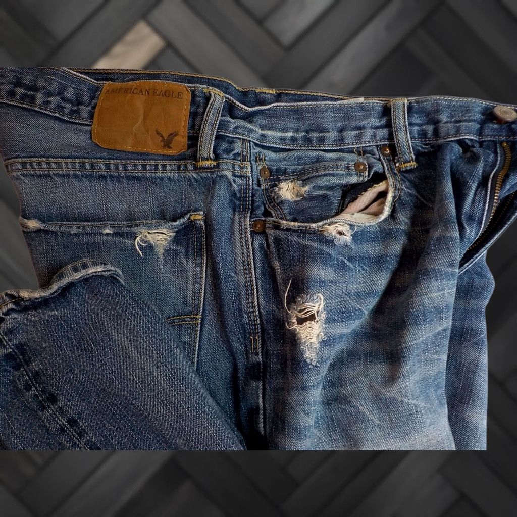 American Eagle Outfitters AMERICAN EAGLE Bootcut Distressed Men's Jeans-Blue-Cotton-SZ 34/33 Jeans Size US 34 / EU 50 - 1 Thumbnail