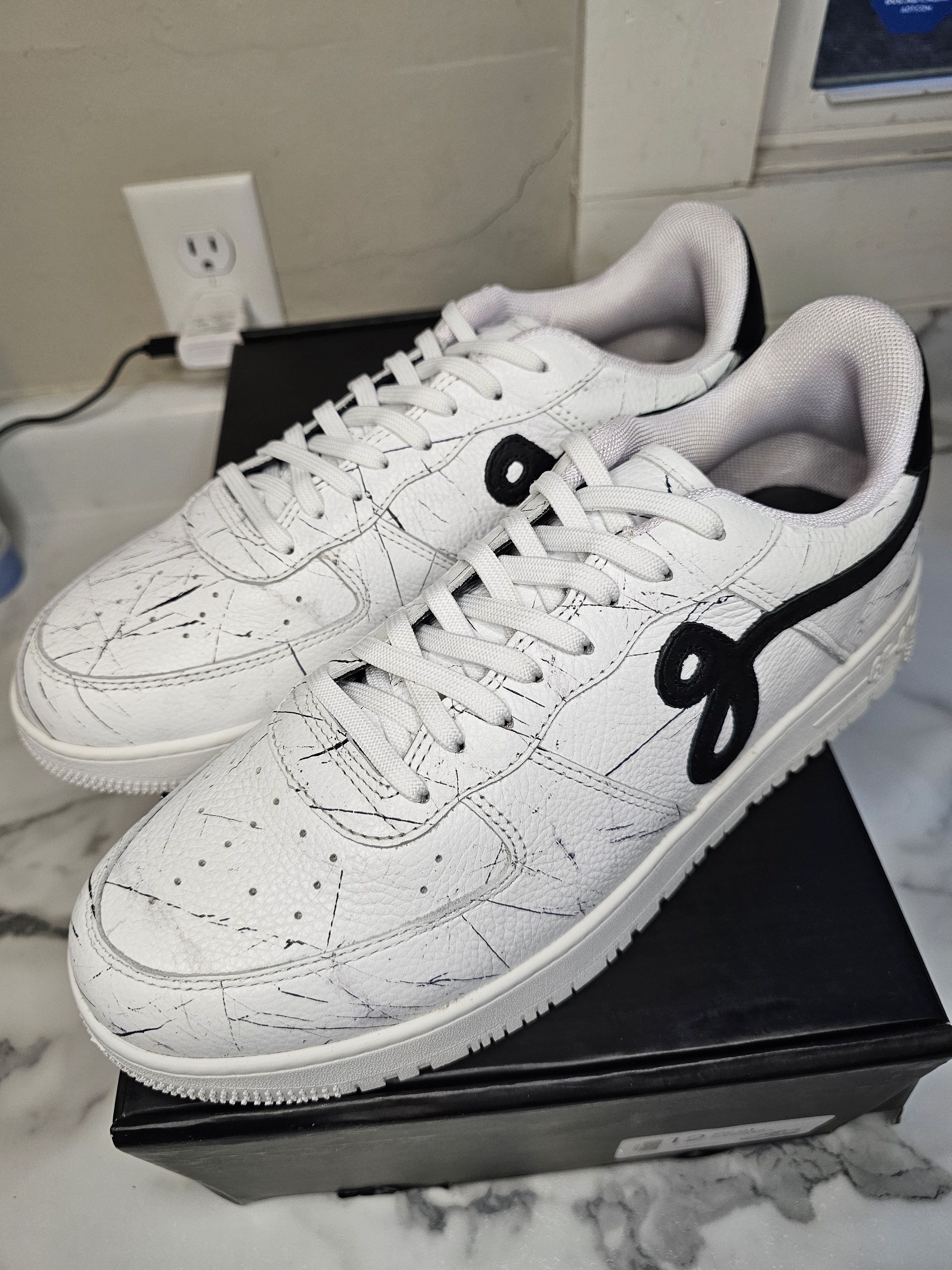 image of John Geiger Marble Gf-01 Shoes in White/Black, Men's (Size 12)