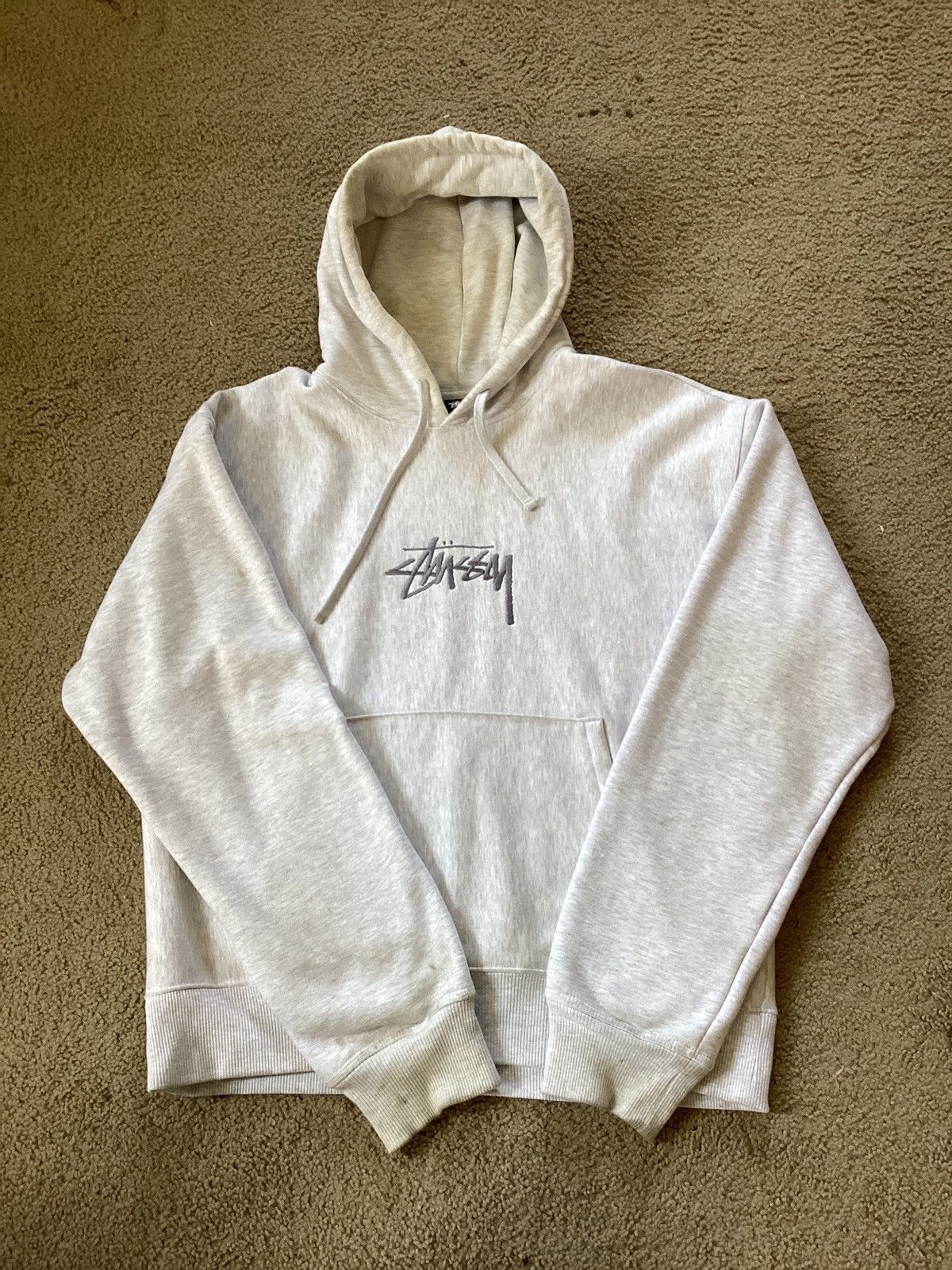 image of Stussy Embroidery Hoodie in Heaher Gray, Men's (Size XL)