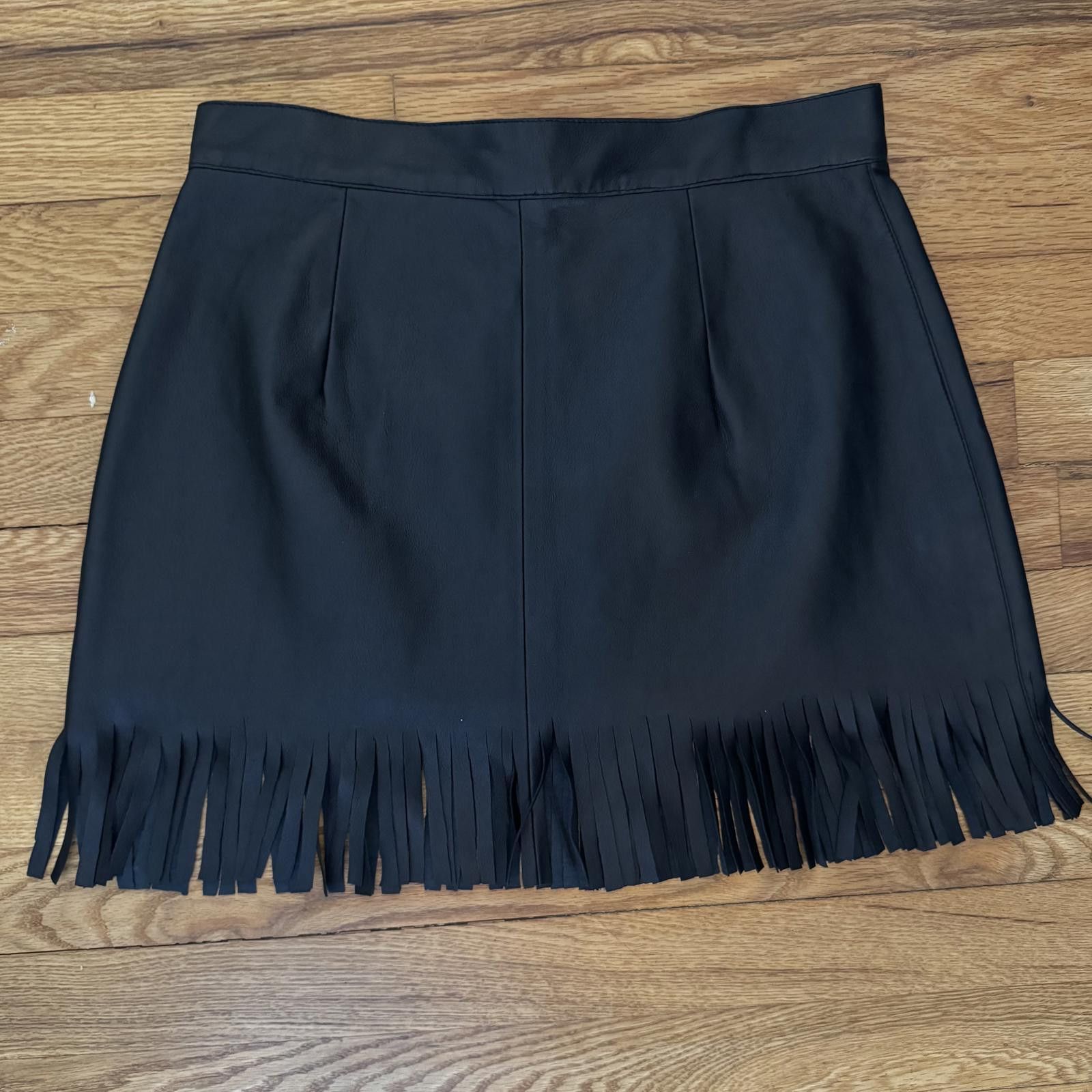 Other Black Faux Leather Mini Skirt with Fringe Hem-28 Size 28" / US 6 / IT 42 - 1 Thumbnail