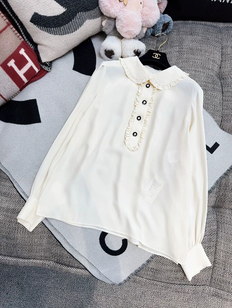 Chanel Chanel 18B beige ruffled doll collar mulberry silk shirt Size XS / US 0-2 / IT 36-38 - 9 Thumbnail