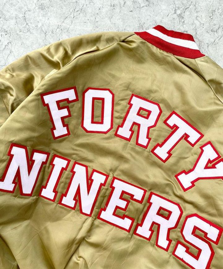 image of Embroidery San Francisco 49Ers X Chalk Line Satin Jacket in Gold, Men's (Size XL)