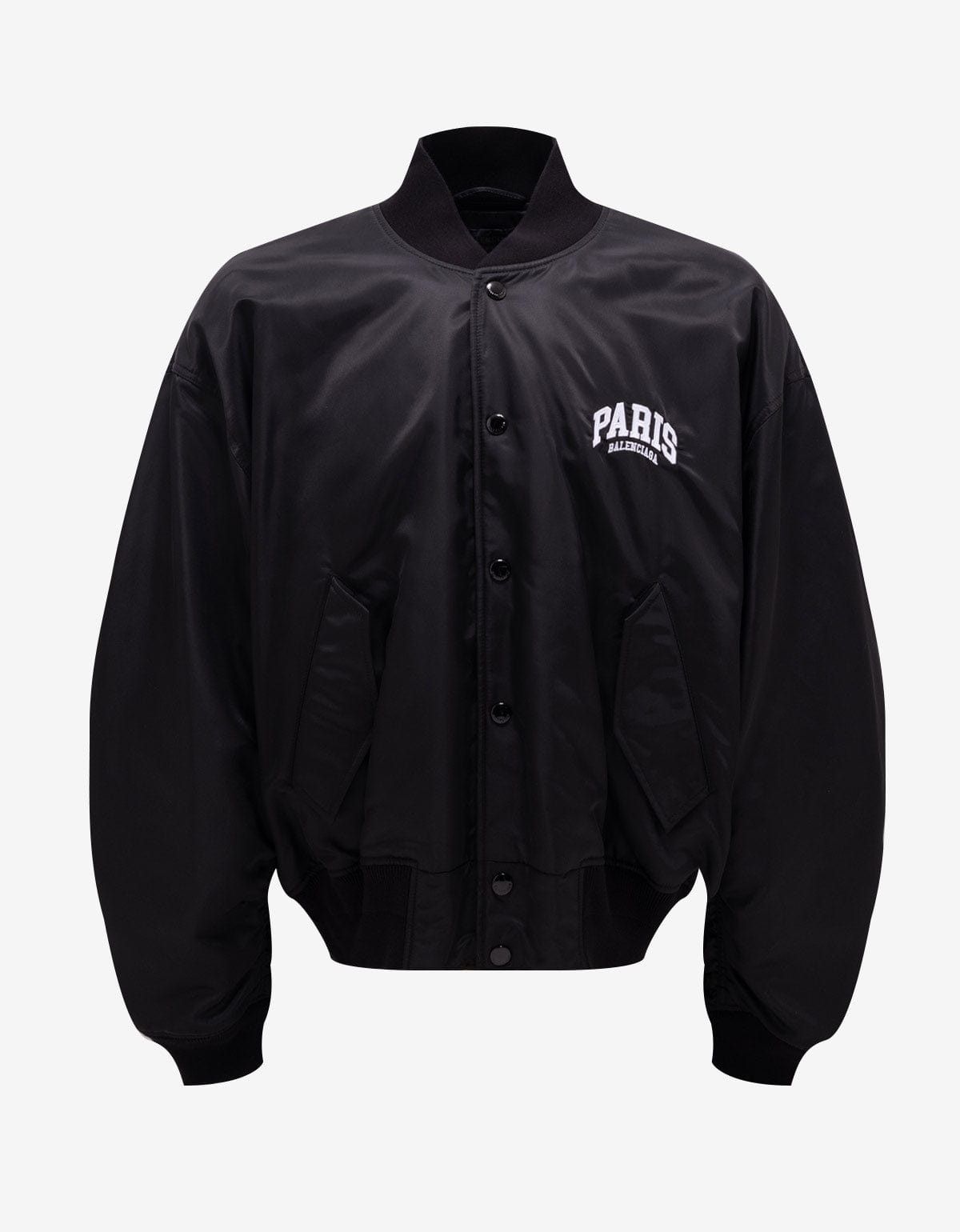 image of Balenciaga Black Paris Varsity Jacket, Men's (Size Small)