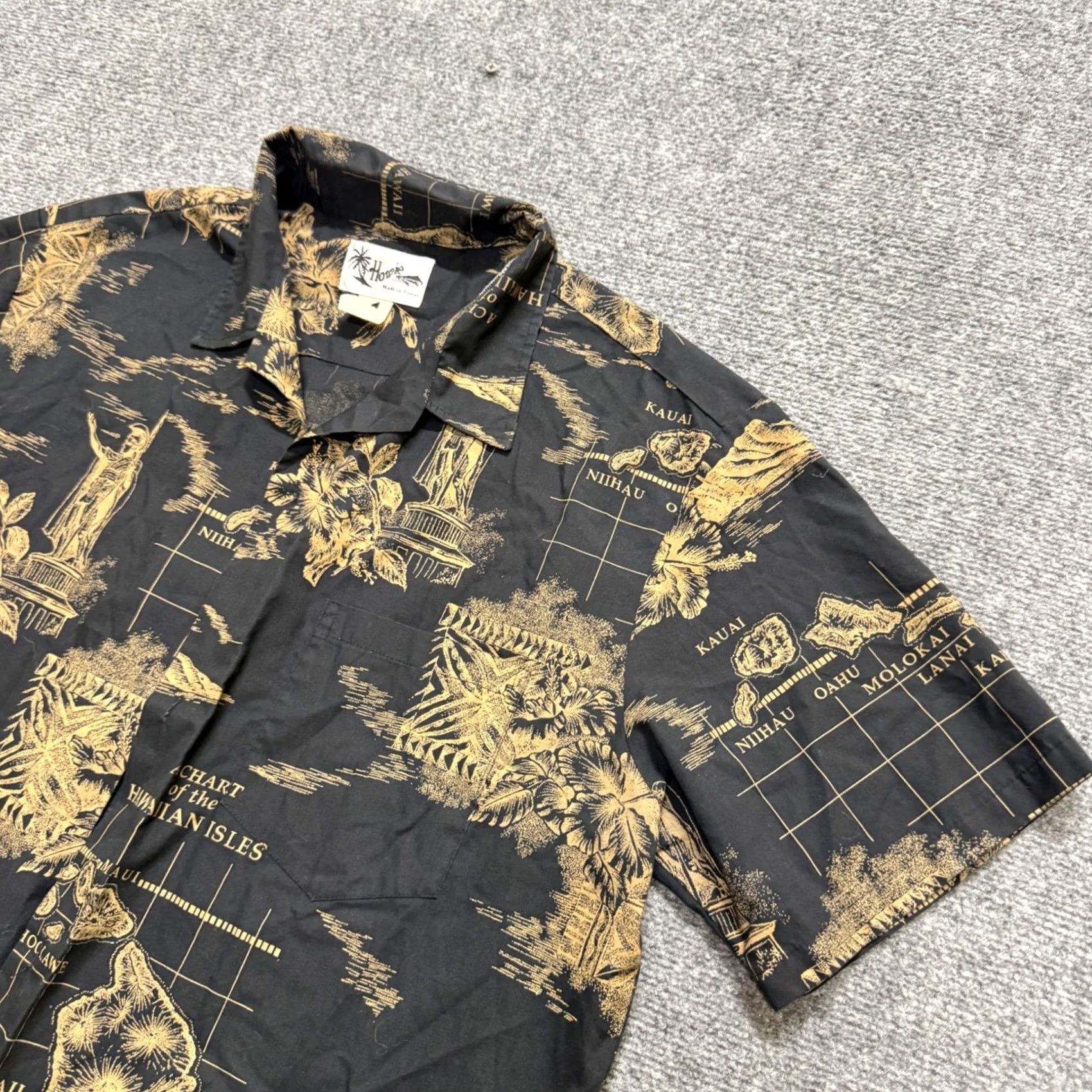 Vintage VTG HOWIE Shirt Mens L Black Hawaiian Chart of Isles Made In Hawaii Camp Resort Mens L Black Hawaiian Chart of Isles Size US L / EU 52-54 / 3 - 3 Thumbnail