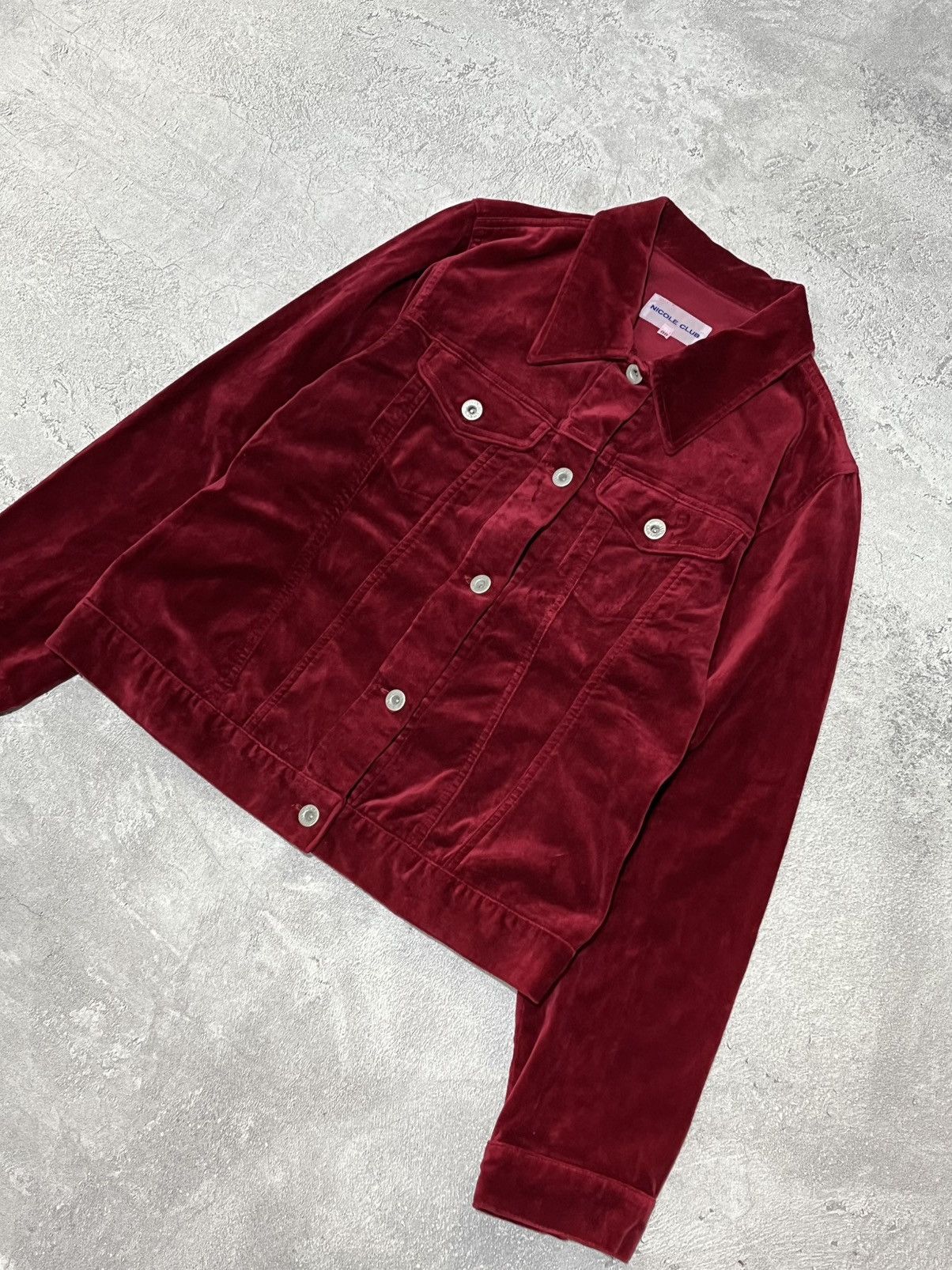 Japanese Brand Nicole Club Red Velvet Jacket Workers Size XS / US 0-2 / IT 36-38 - 3 Thumbnail