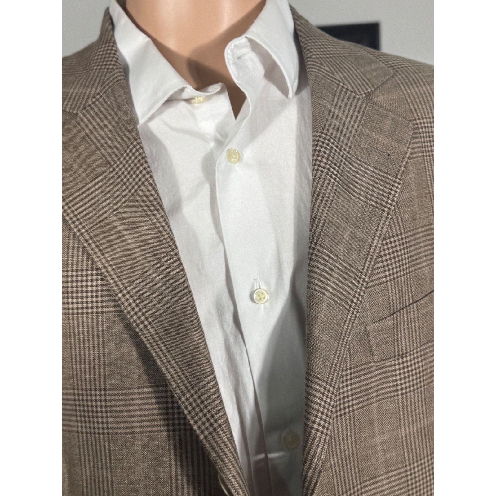 Brunello Cucinelli Brunello Cucinelli Brown Houndstooth Prince Wales Blazer 44R Size 44R - 2 Thumbnail