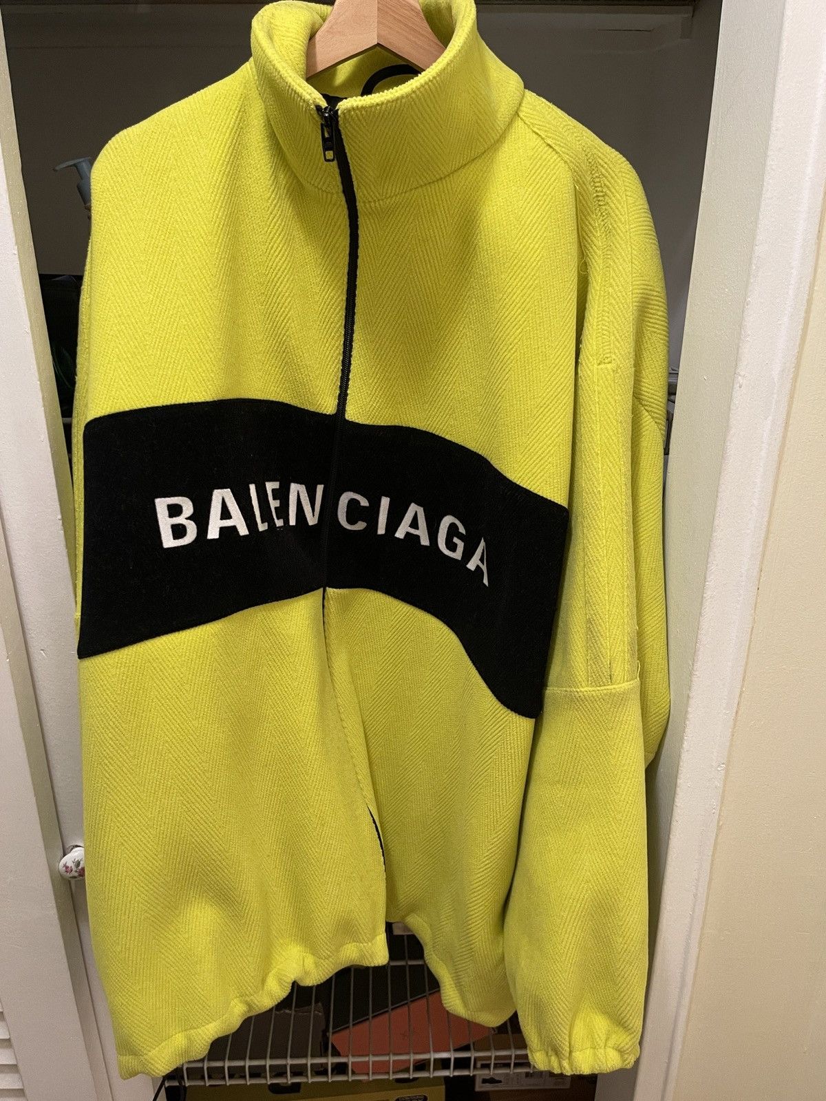 image of Balenciaga Yellow Wool Blend Track Jacket Size Small 46, Men's