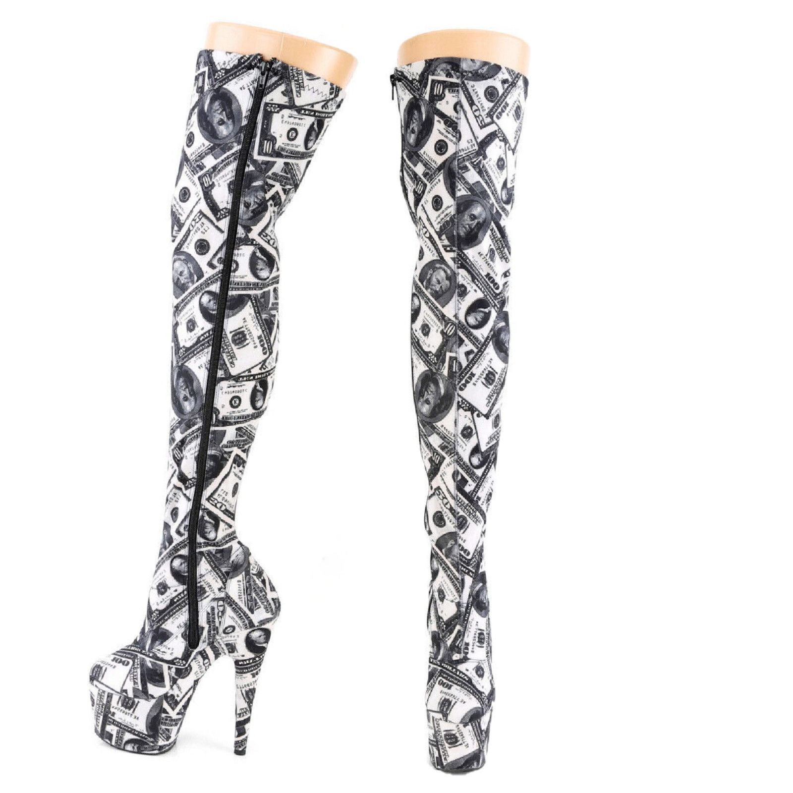 Other Adore 3000DP Money Print Stretch Thigh High Platform 7" Heel Size US 12 / IT 42 - 5 Thumbnail