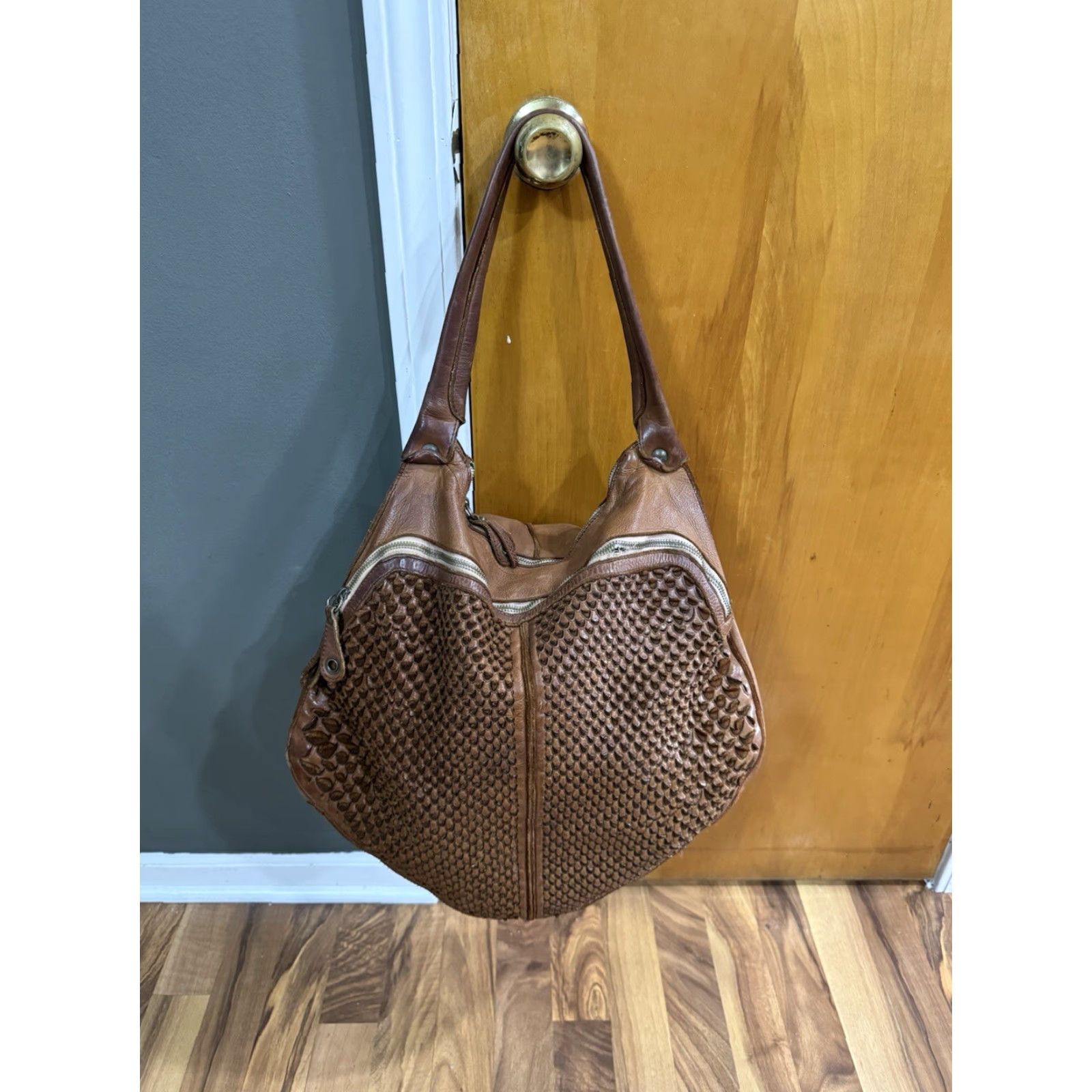Vintage ERRELLEVENTIDUE brown perforated leather shoulder tote bag extra large Size ONE SIZE - 2 Thumbnail