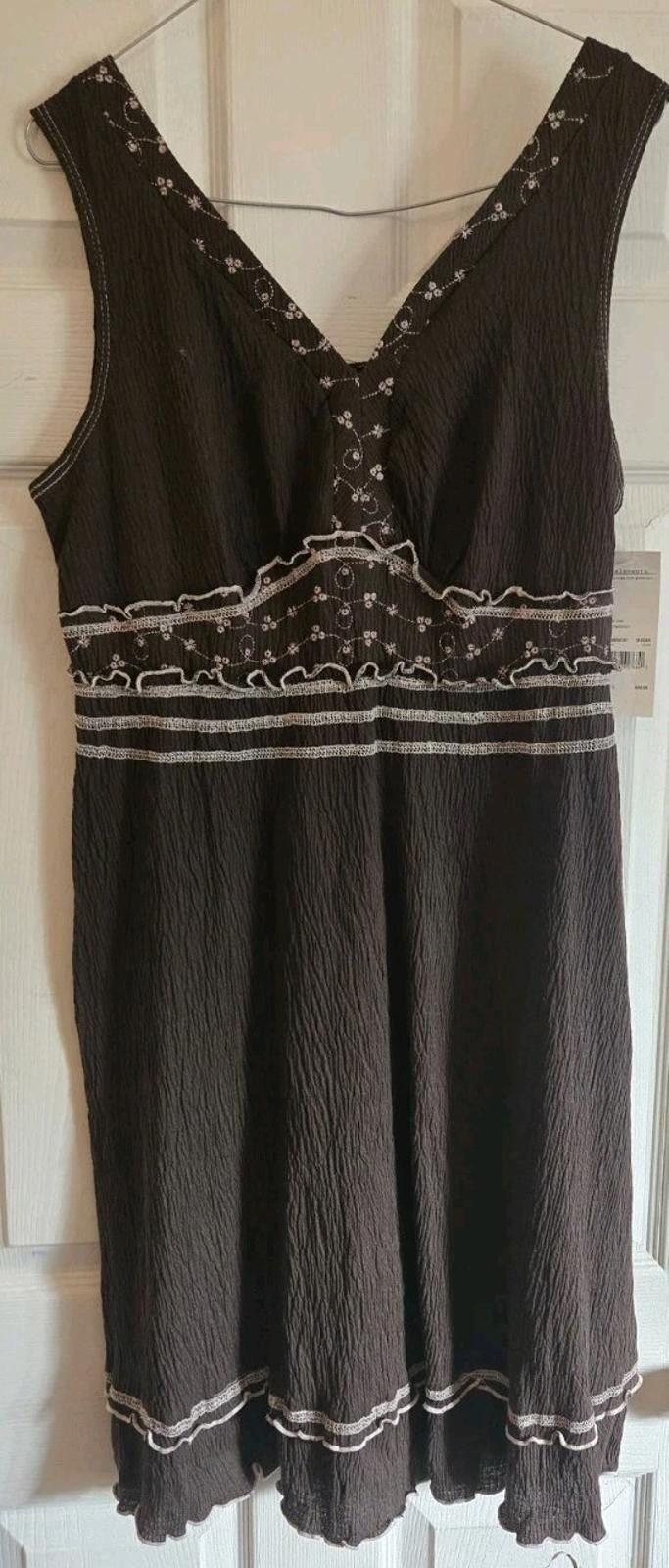 Element Elementz Mocha Brown Sleeveless Dress White Embroidery Size L / US 10 / IT 46 - 2 Thumbnail