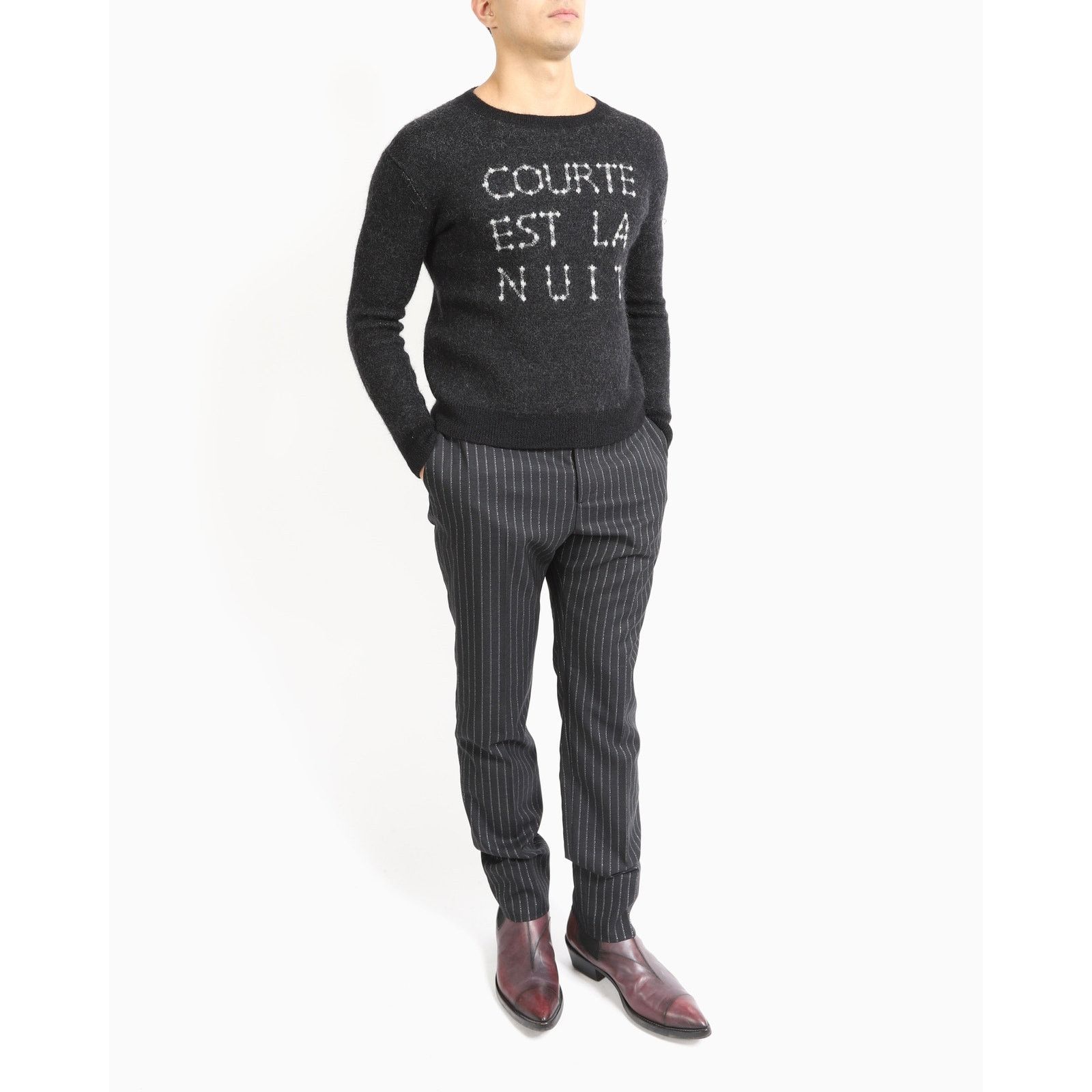 Saint Laurent Paris FW19 ,,Courte Est La Nuit'' Intarsia Knit in Wool Size US S / EU 44-46 / 1 - 4 Thumbnail