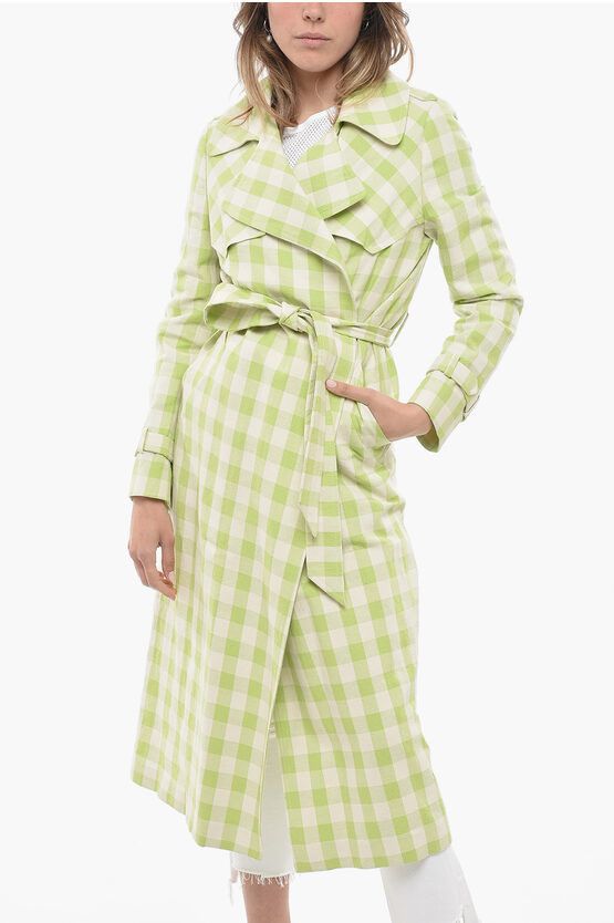 image of Tagliatore Unlined Carola Trench With Check Pattern in Green, Women's (Size Medium)