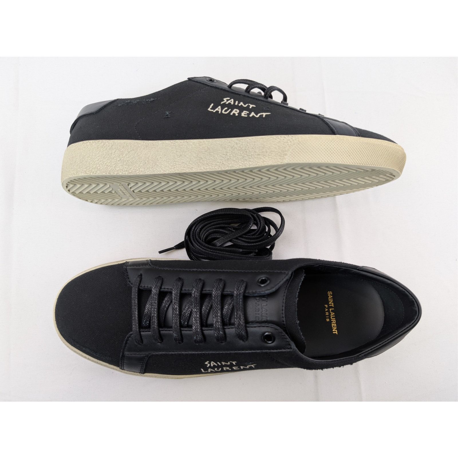 Saint Laurent Paris o1rshd1 SL06 Signa Low Top Sneakers in Black Size US 12 / EU 45 - 1 Thumbnail