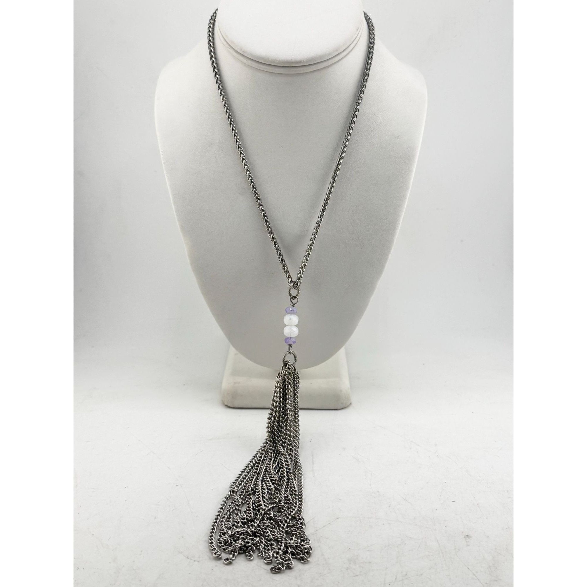 Vintage Vintage glass beaded silver tone chain tassel necklace Size ONE SIZE - 2 Thumbnail