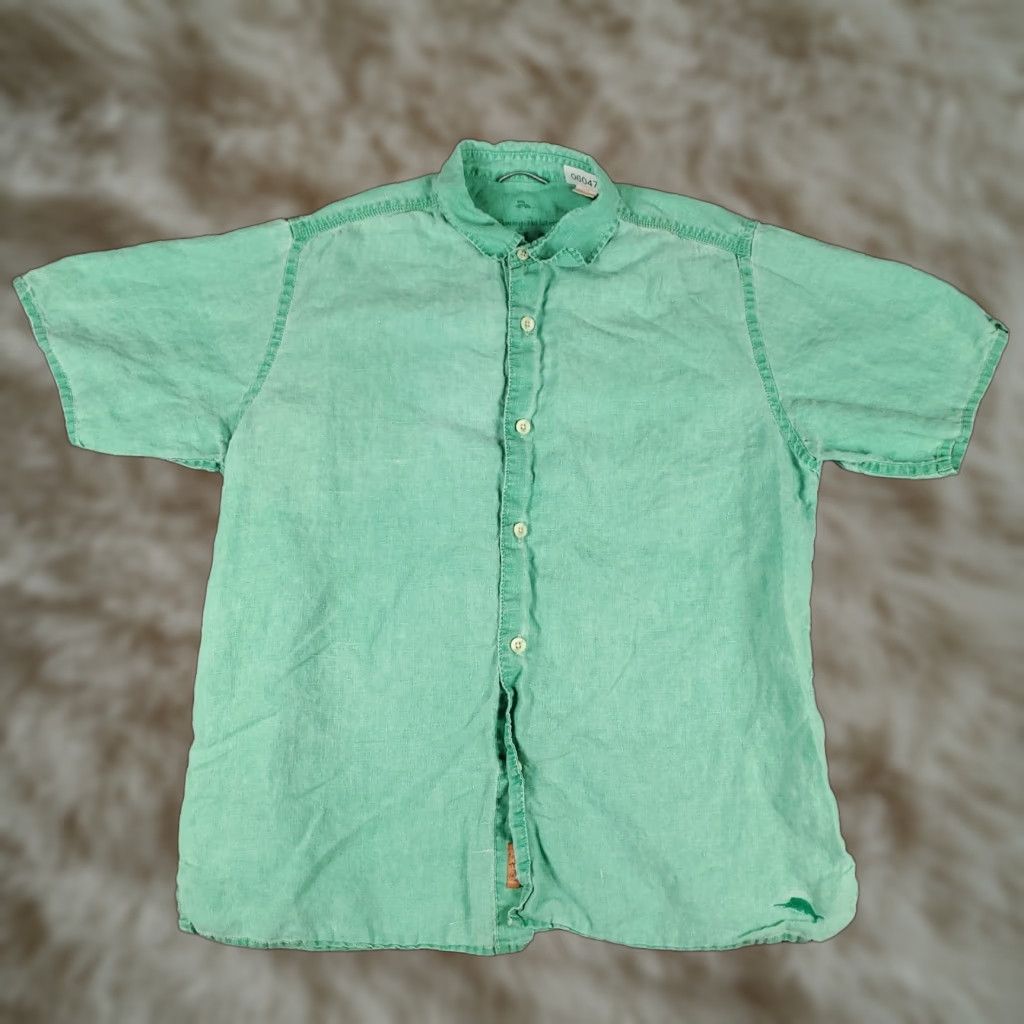 Tommy Bahama Tommy Bahama Hawaiian Shirt Mens Large Green Striped Linen Button-Up Short Sleeve Size US L / EU 52-54 / 3 - 1 Thumbnail