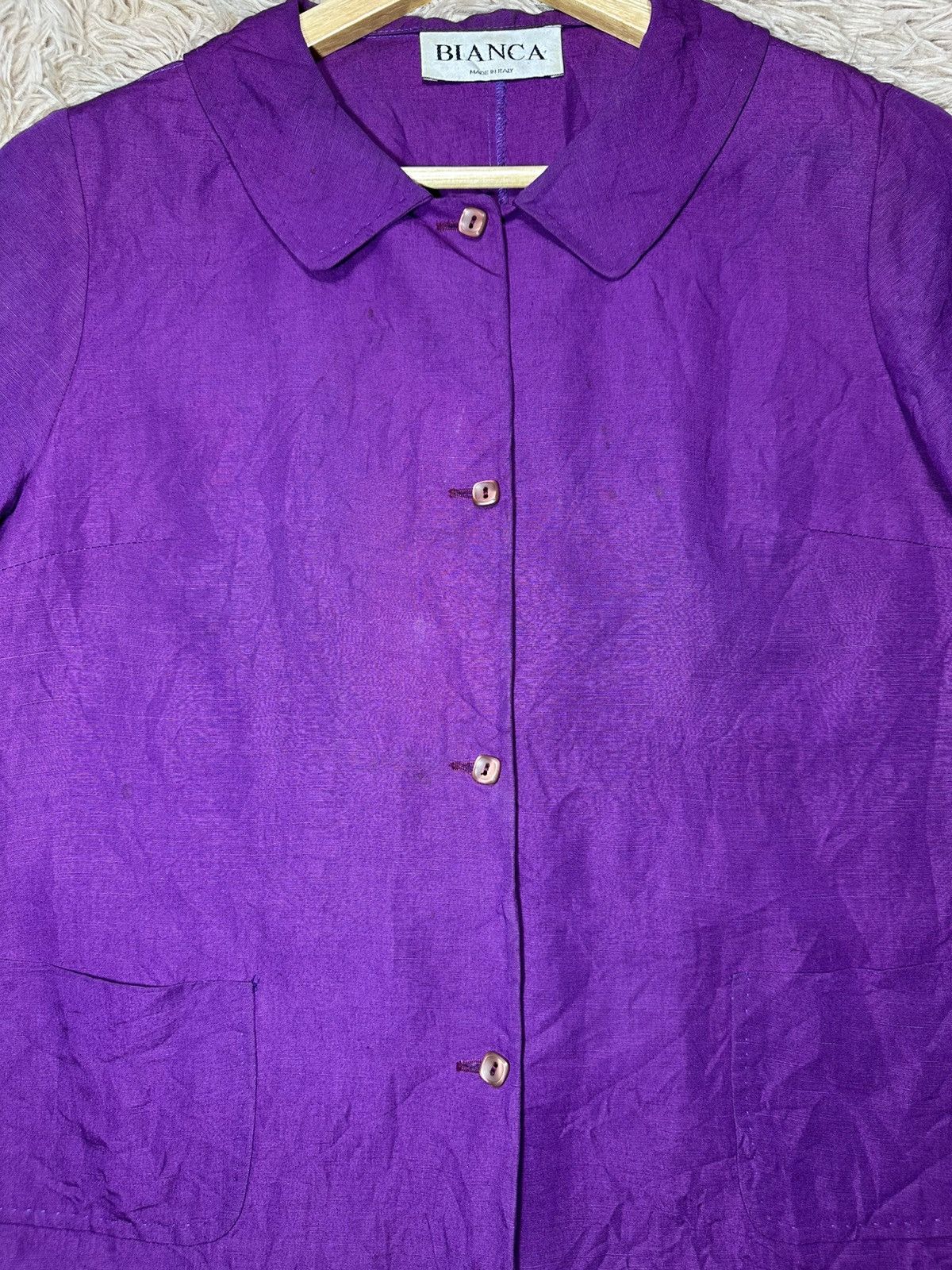 Vintage BIANCA purple collared button-down blouse made in italy Size L / US 10 / IT 46 - 6 Thumbnail