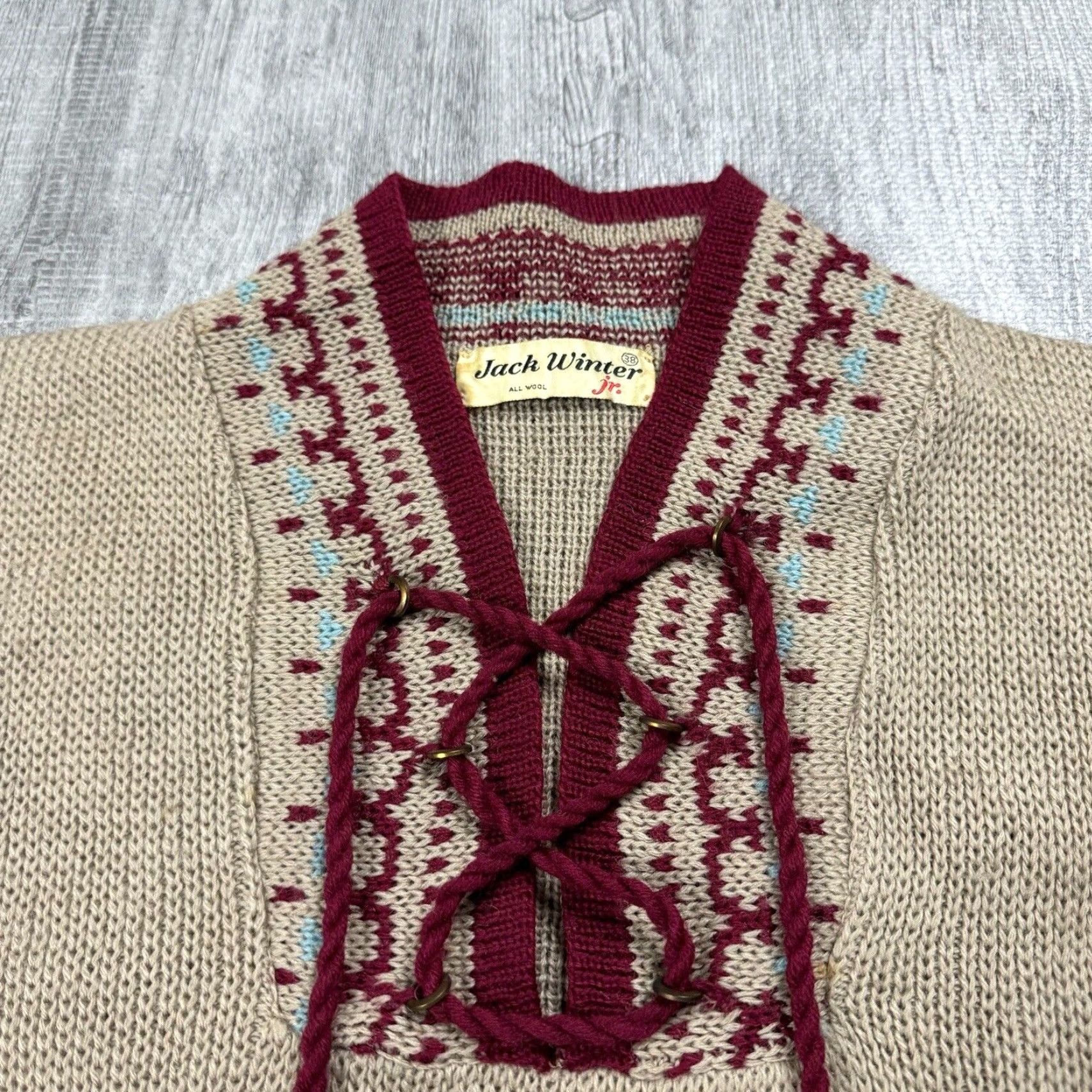 Vintage VINTAGE Jack Winter All Wool Fair Isle Sweater Unisex Adults Small Brown Long Sleeve High Neck 40s 50s Western Cowboy Style Size S / US 4 / IT 40 - 2 Thumbnail