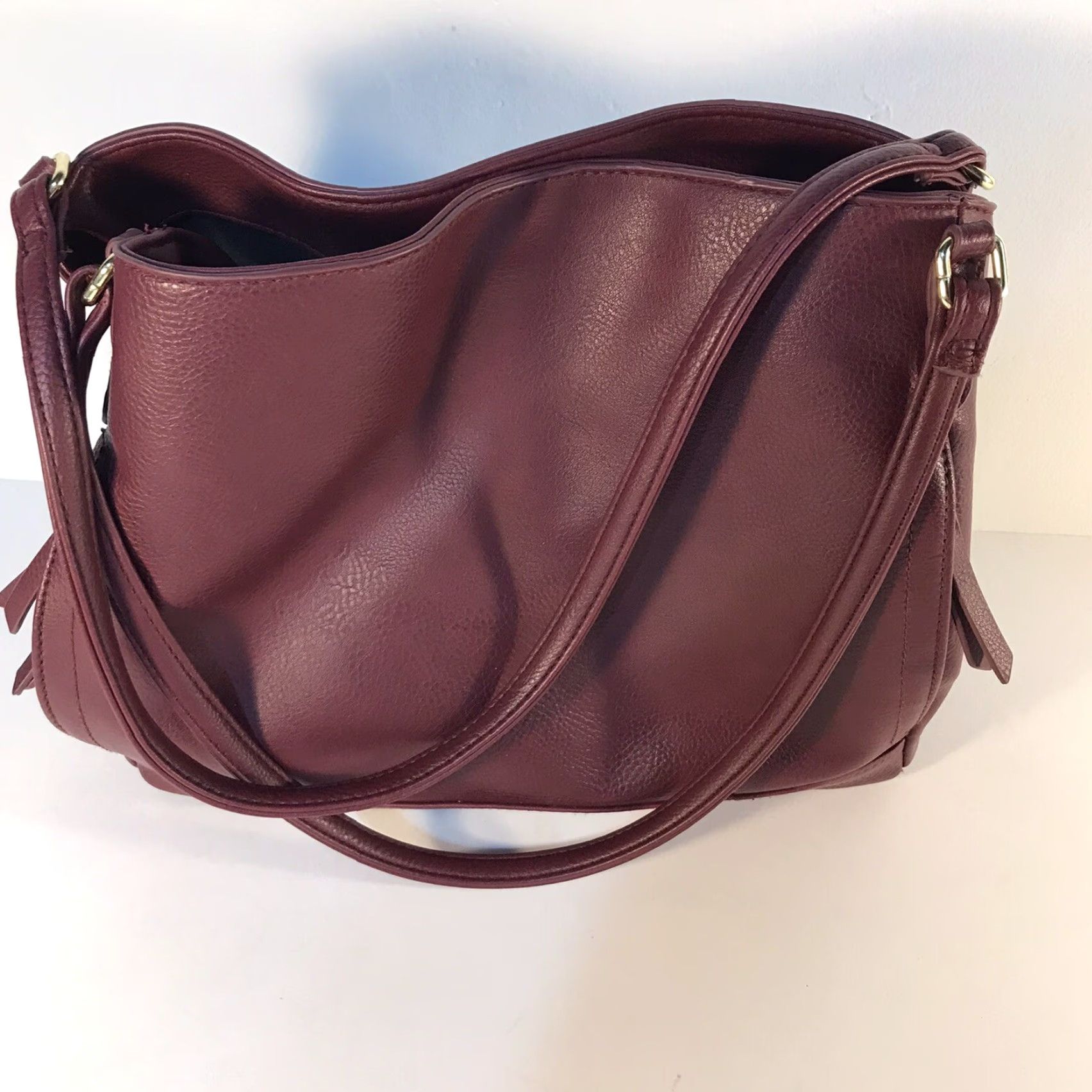 Doublet Large Burgundy Faux Leather Shoulder Bag with Double Handles and Multipockets for Women Size ONE SIZE - 3 Thumbnail