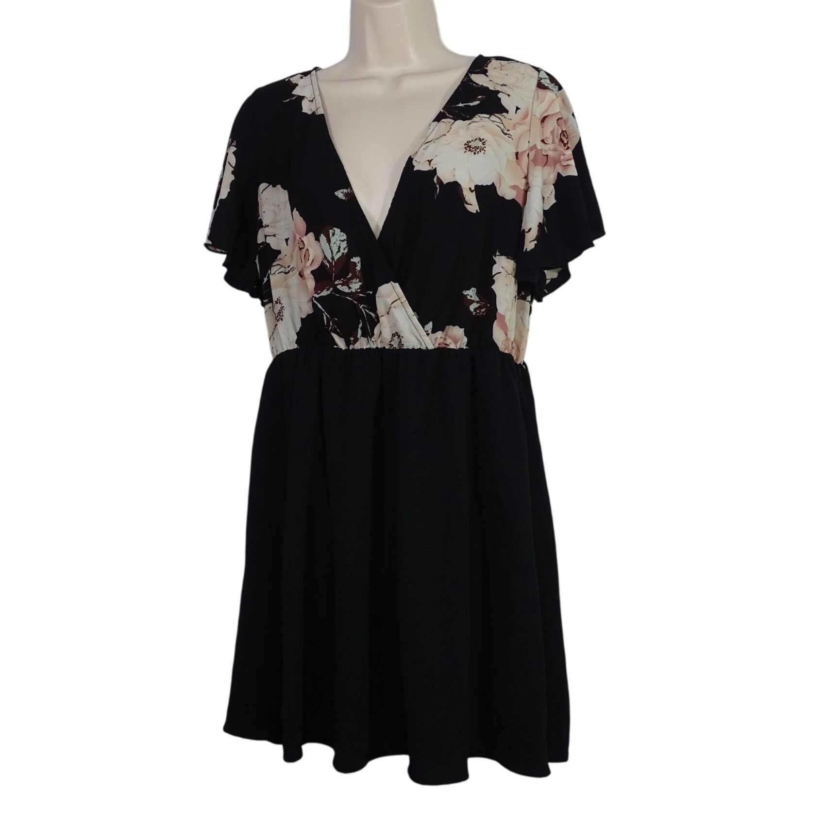 Other Emery Rose Black Floral Surplice Dress Women Size 0XL 12 Size XL / US 12-14 / IT 48-50 - 1 Thumbnail