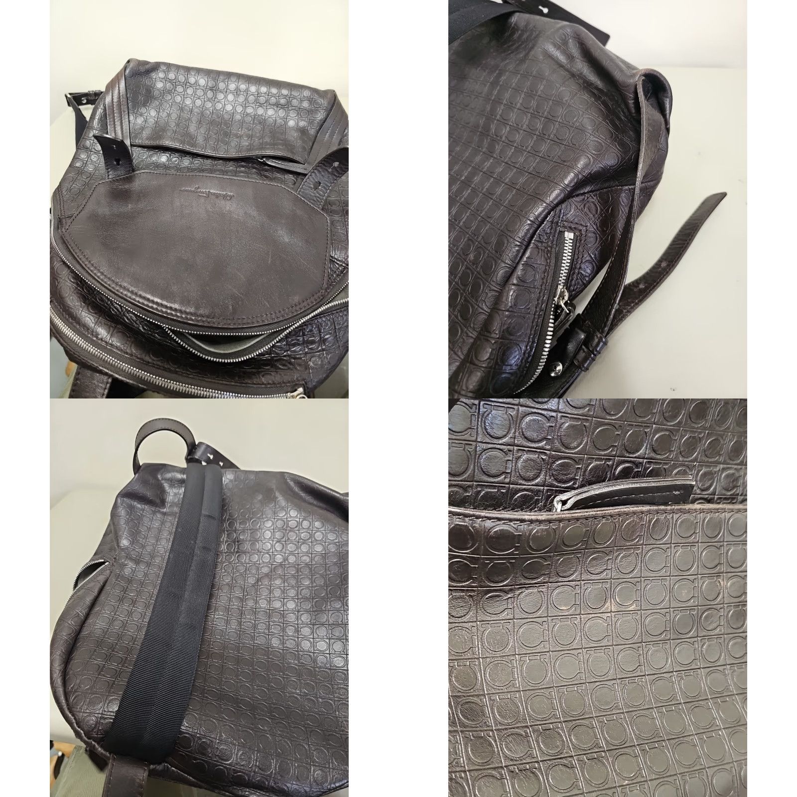 Salvatore Ferragamo Salvatore Ferragamo Backpack Leather Embossed All Over Pattern Black Men Backpack Pockets 2 Distressed Leather Size ONE SIZE - 11 Thumbnail