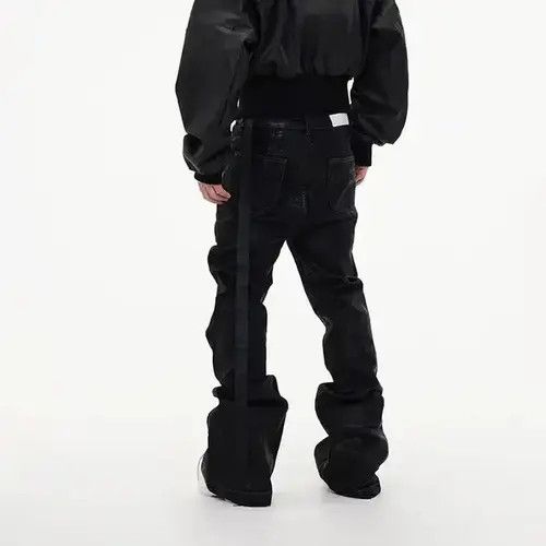 Jean Street Vintage Rock Brushed Wax Coated Micro Flare Y2K Jeans Size US 34 / EU 50 - 3 Thumbnail