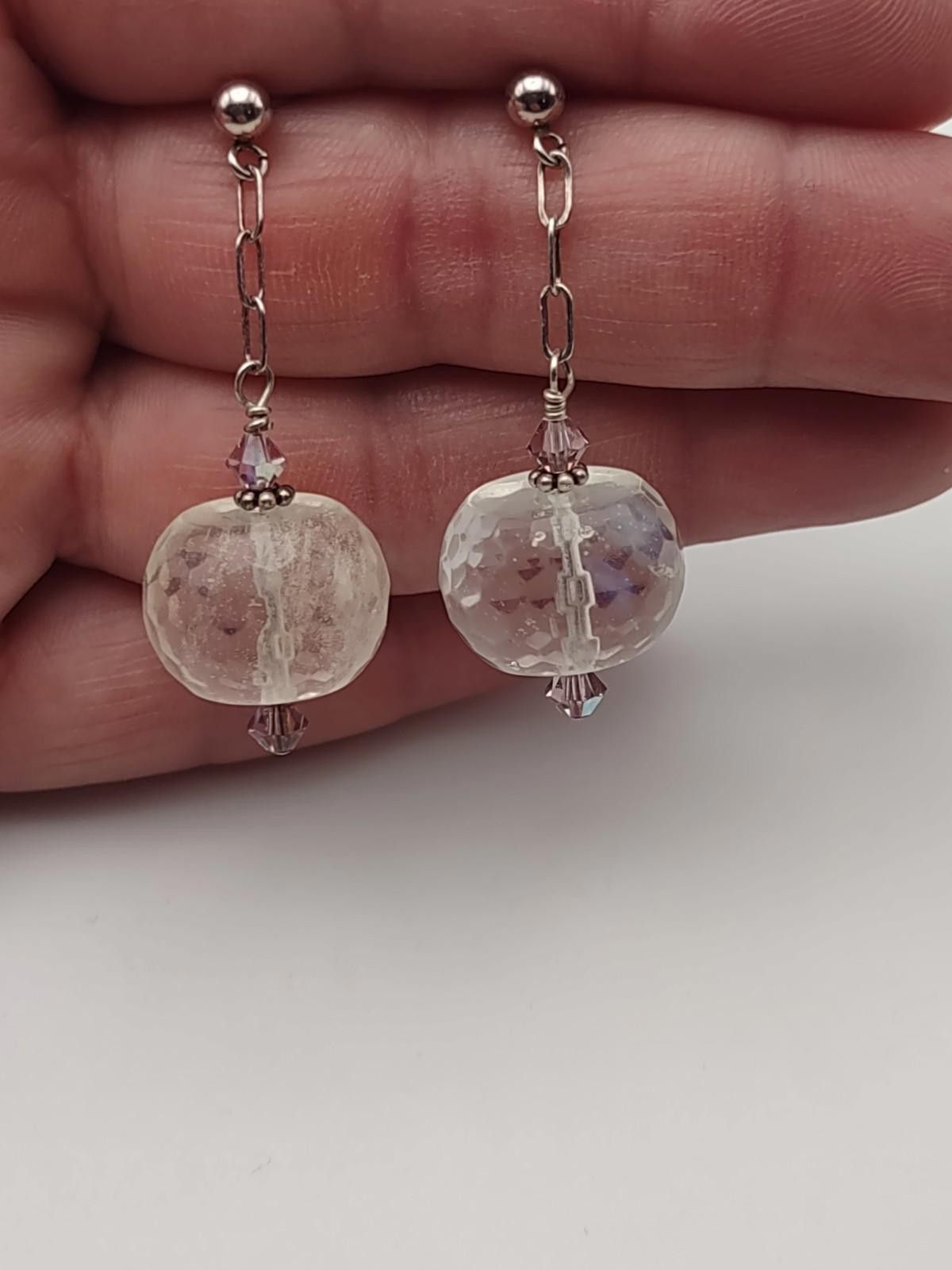 The Unbranded Brand VTG Sterling Silver Faceted Glass Orb Dangle Earrings Purple Size ONE SIZE - 1 Thumbnail
