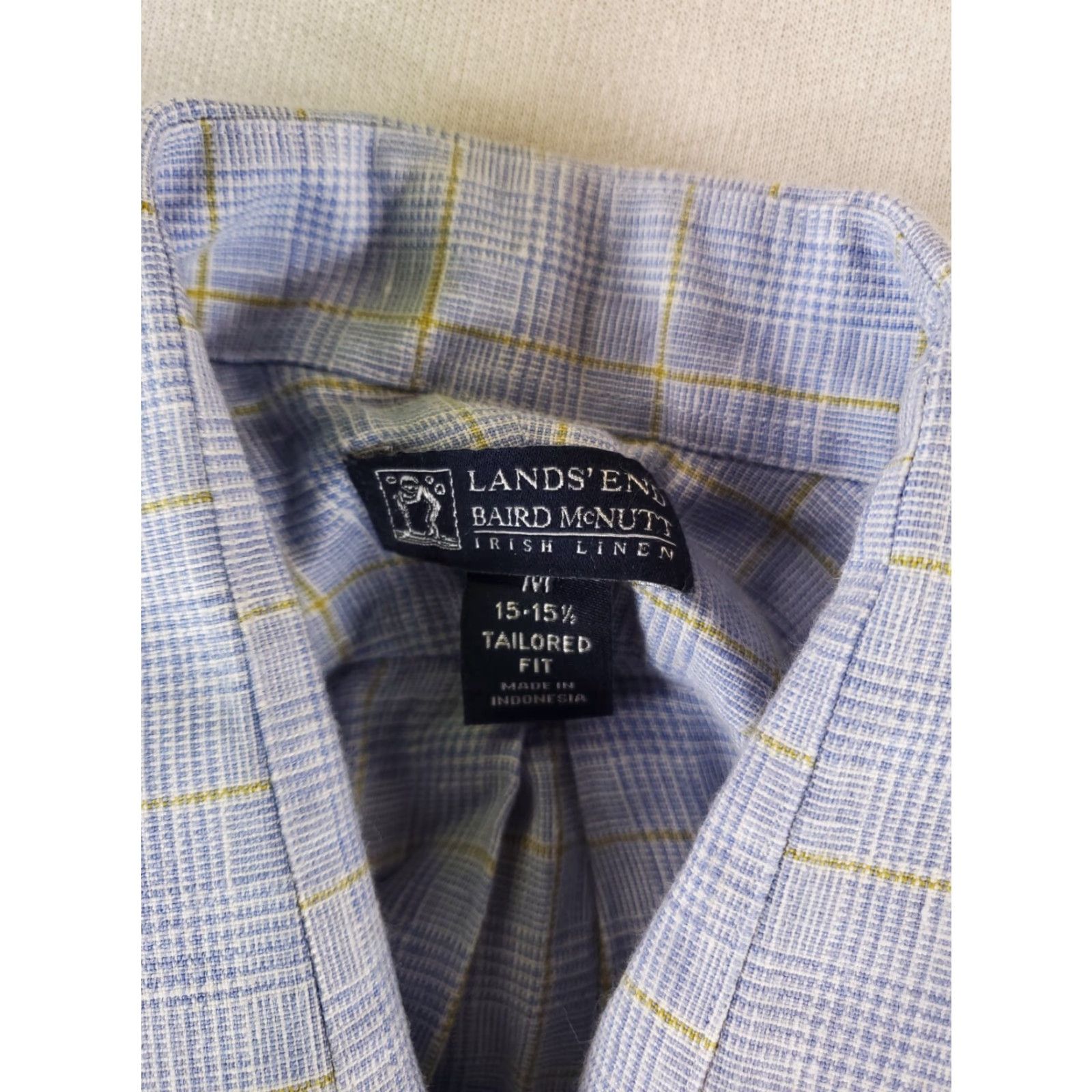 Lands' End Lands' End Baird McNutt 100% Linen Plaid Button Up Shirt Long Sleeve Mens M Blue Shirt Size US M / EU 48-50 / 2 - 2 Thumbnail