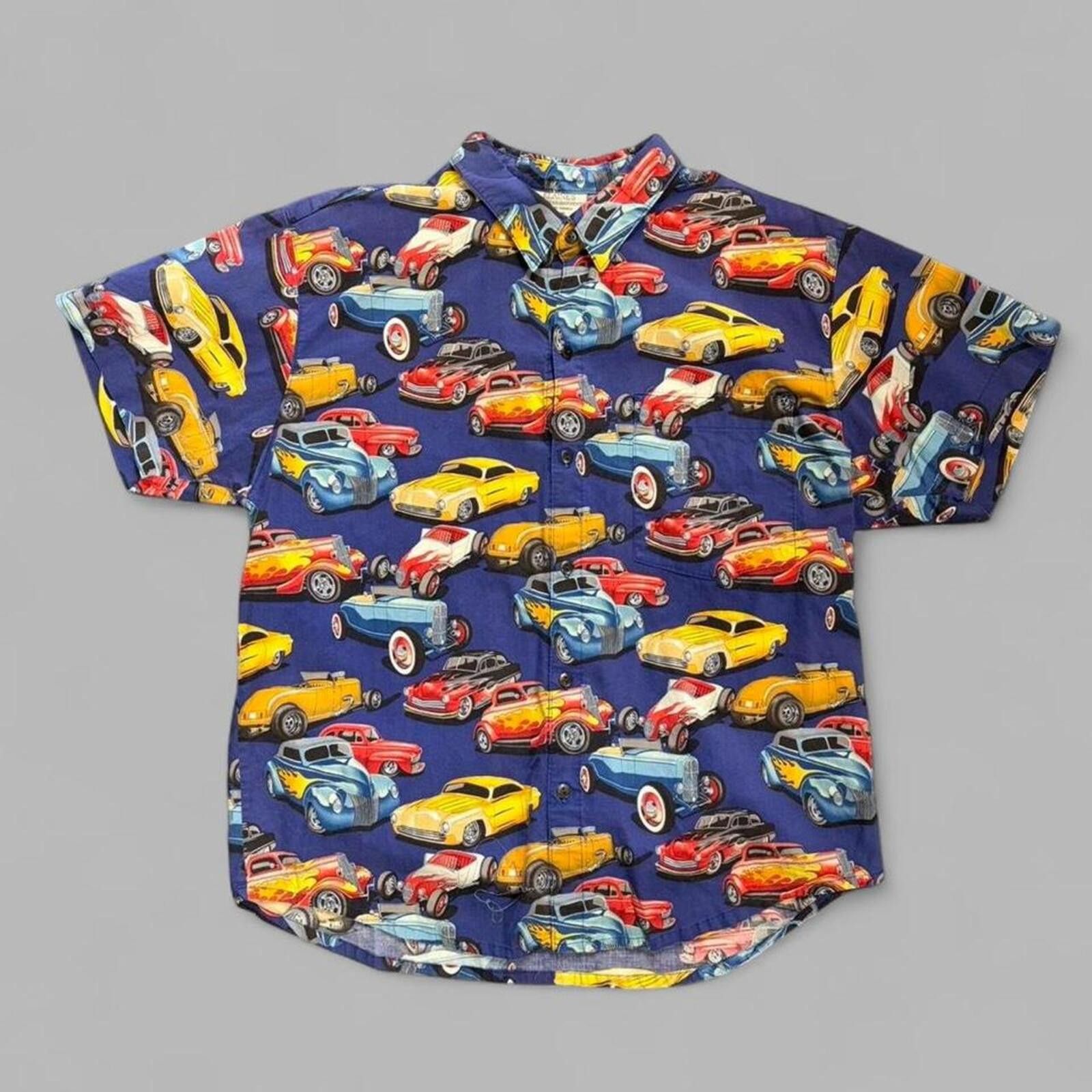 Vintage Vintage 90s Hot Rod AOP Button Up Size US XL / EU 56 / 4 - 1 Thumbnail