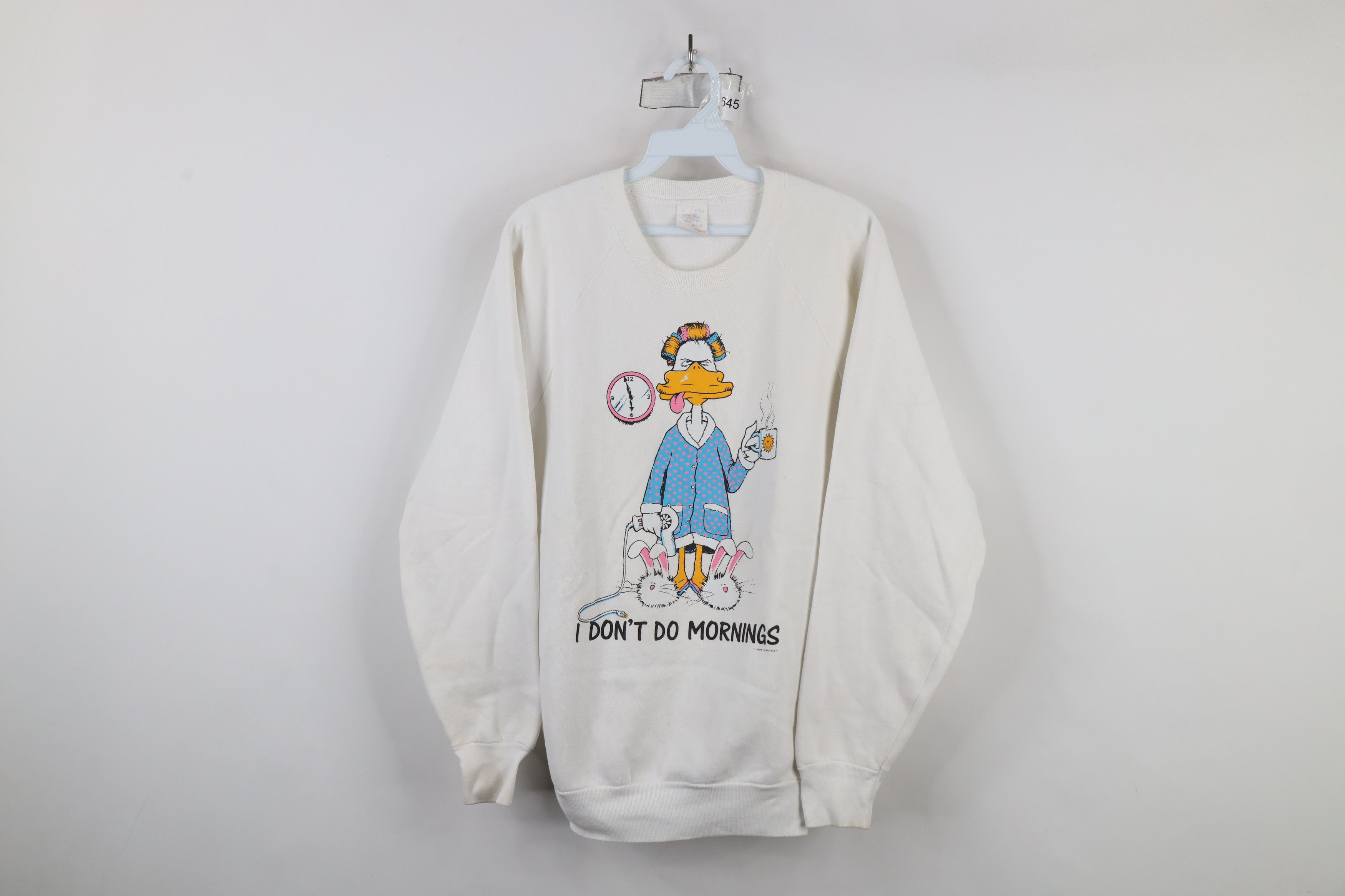 Vintage Vintage 80s Funny Duck I Don't Do Mornings Sweatshirt USA Size L / US 10 / IT 46 - 1 Thumbnail
