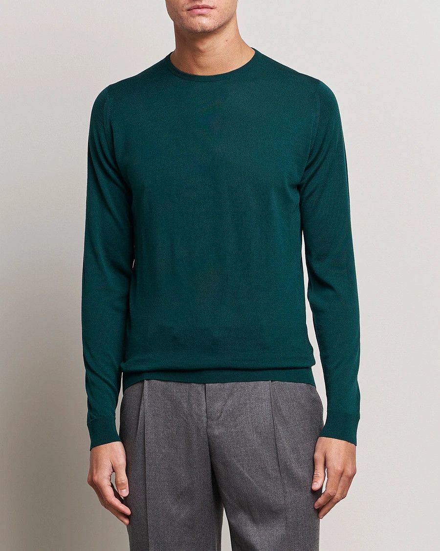 John Smedley JOHN SMEDLEY green wool crewneck sweater Medium (DEFECT) Size US M / EU 48-50 / 2 - 2 Thumbnail