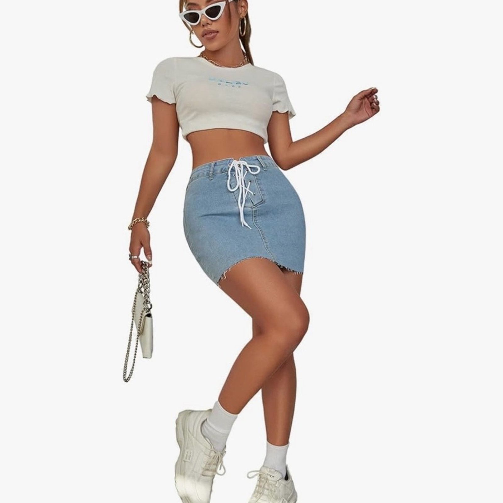 Other Y2K 85% Cotton Stylish Blue Denim Skirt with Lace up size S Size 25" / US 0 / IT 36 - 2 Thumbnail