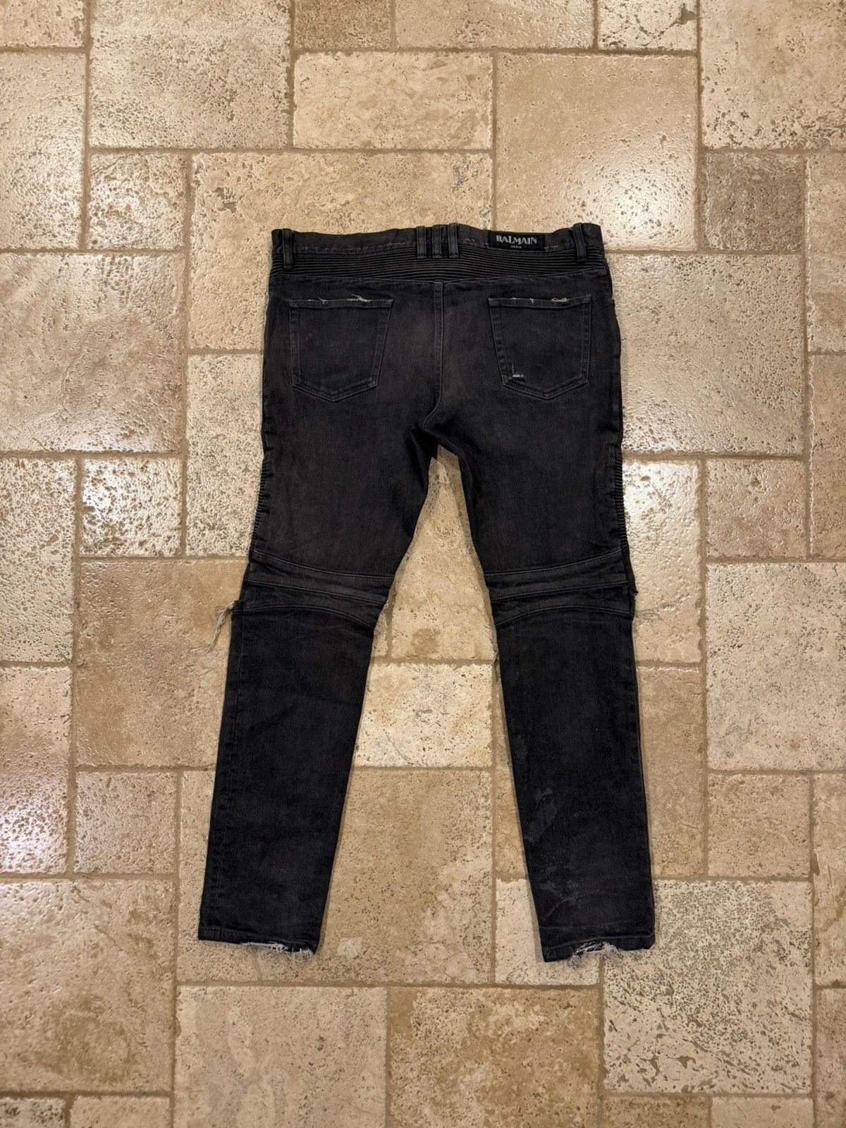 Balmain Balmain Moto Biker Distressed Stone Dark Gray Denim Jeans Size US 36 / EU 52 - 12 Thumbnail